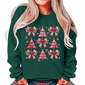 Женский свитшот Xmas 2025 Зимний теплый Женский Рождественский Модный Повседневный бант Санта Принт Длинный рукав Круглый вырез 4X Женский свитшот - Фото 1