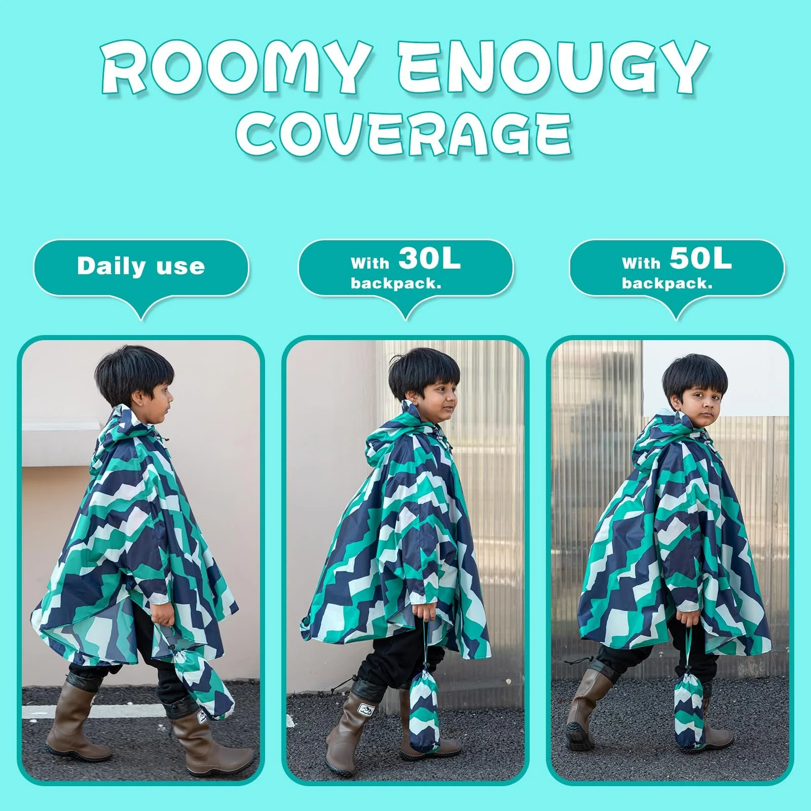 Дитячий дощовий плащ-пончо KAKU NANU з капюшоном, фото №5