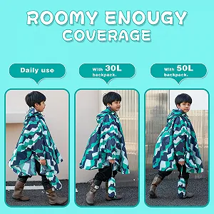 Детский дождевой плащ-пончо KAKU NANU с капюшоном 3-14 лет, легкий, многоразовый, водонепроницаемый, складной для мальчиков - Фото 1