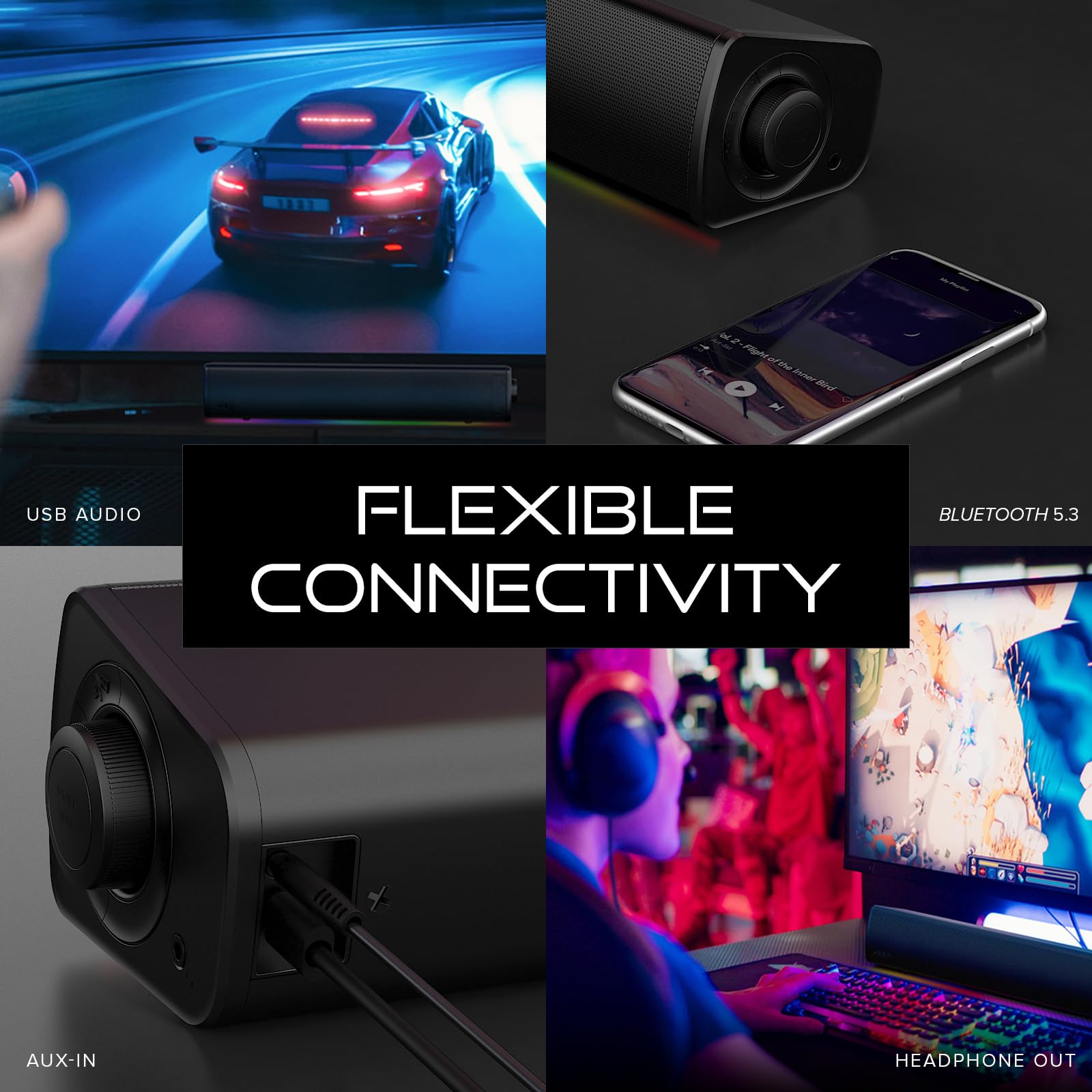 Компактный Sound Blaster GS3 Игровой Саундбар с RGB и SuperWide Технологией, USB Питание, Bluetooth 5.4, Выход для наушников, для ПК и Mac, фото №5