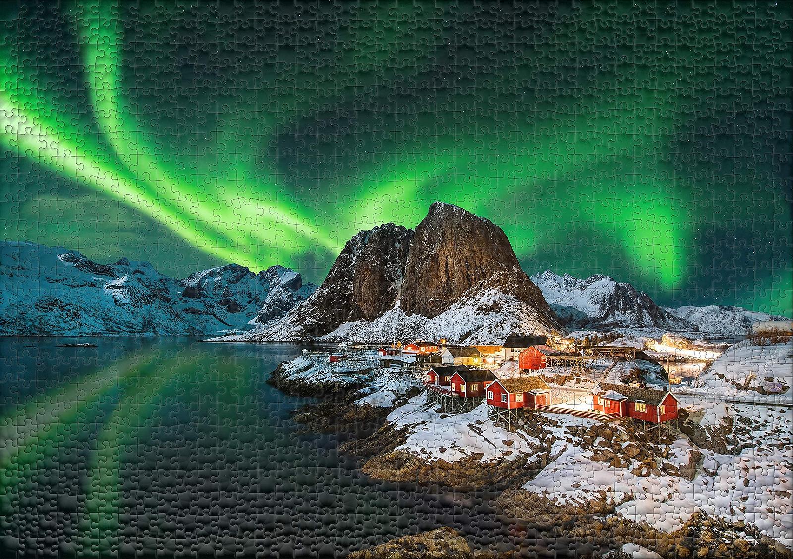 Пазл Ulmer Puzzleschmiede Norway Aurora Borealis Classic 1000 деталей Поселок Хамней Лофотенские острова, фото №2
