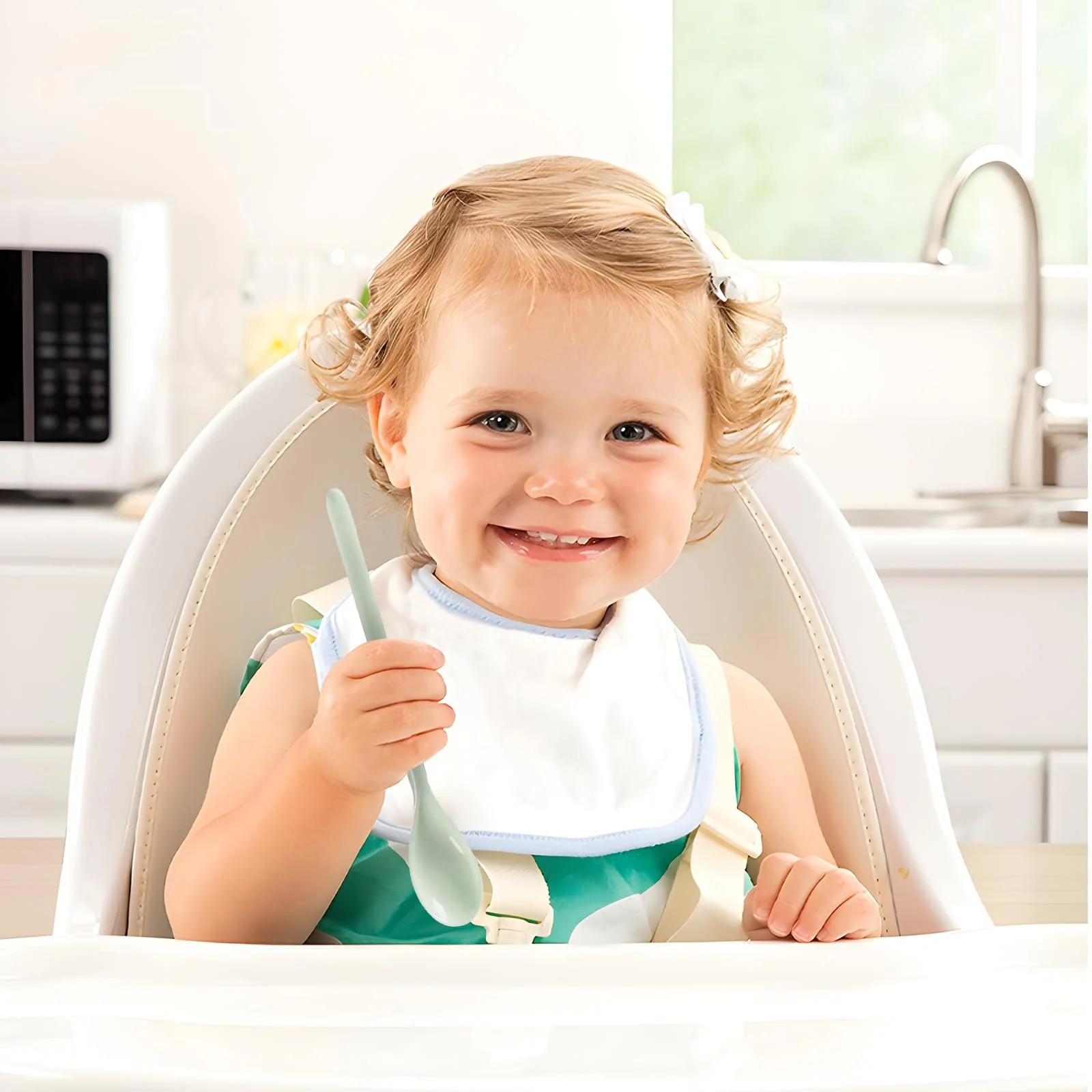 Набір пластикових ложок (5 шт.), дитяча ложка із захистом від падіння, довга, фото №4