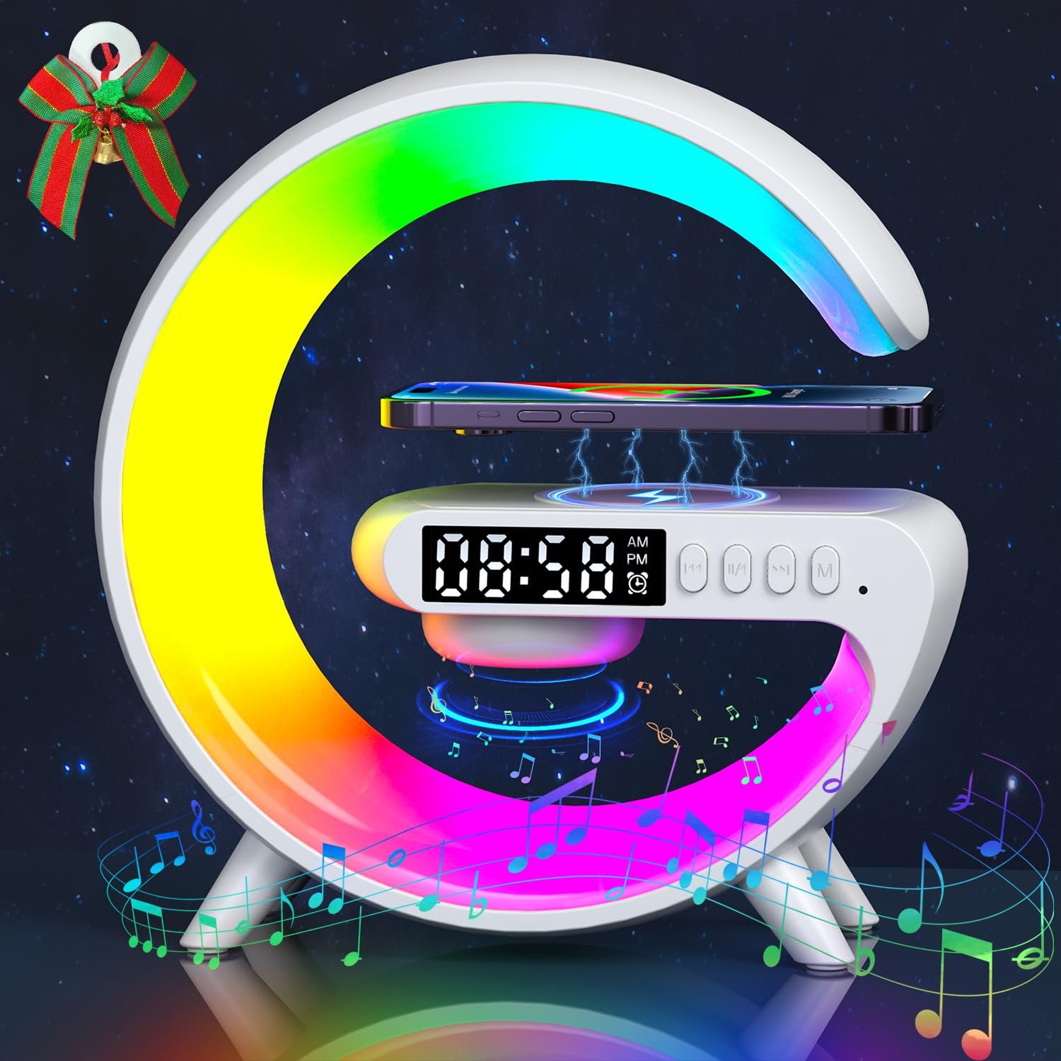 Настільна лампа G-lamp G-series Атмосферна Бездротова зарядка Bluetooth-колонка Будильник, фото №10