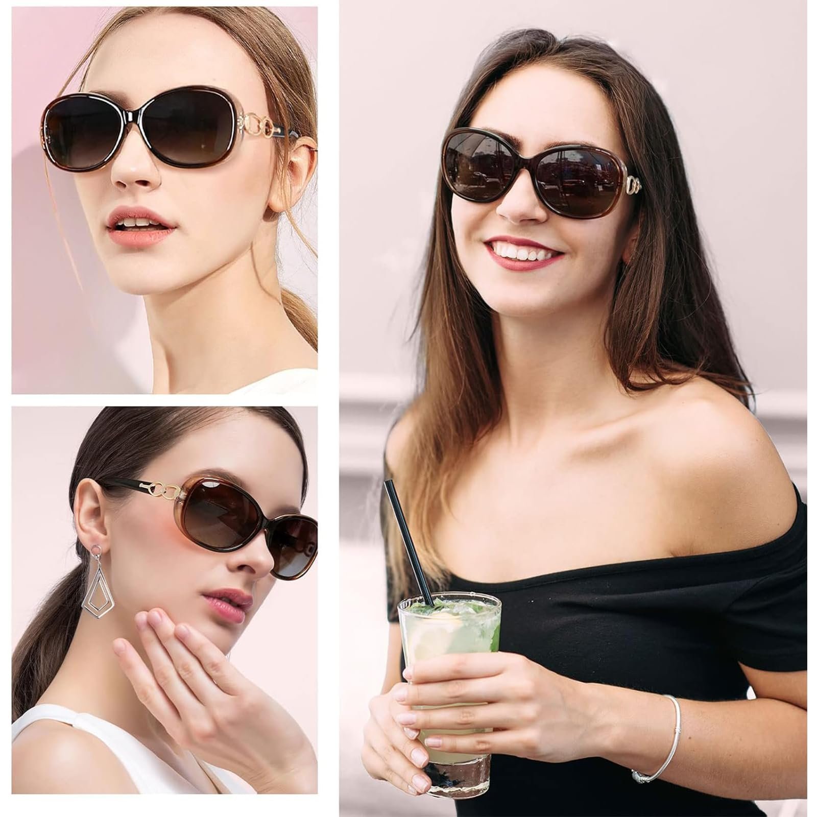 Сонцезахисні окуляри Жіночі FeiOne Retro Oversized Поляризовані Коричневий + Чорний + Червоний (3 шт.), фото №6