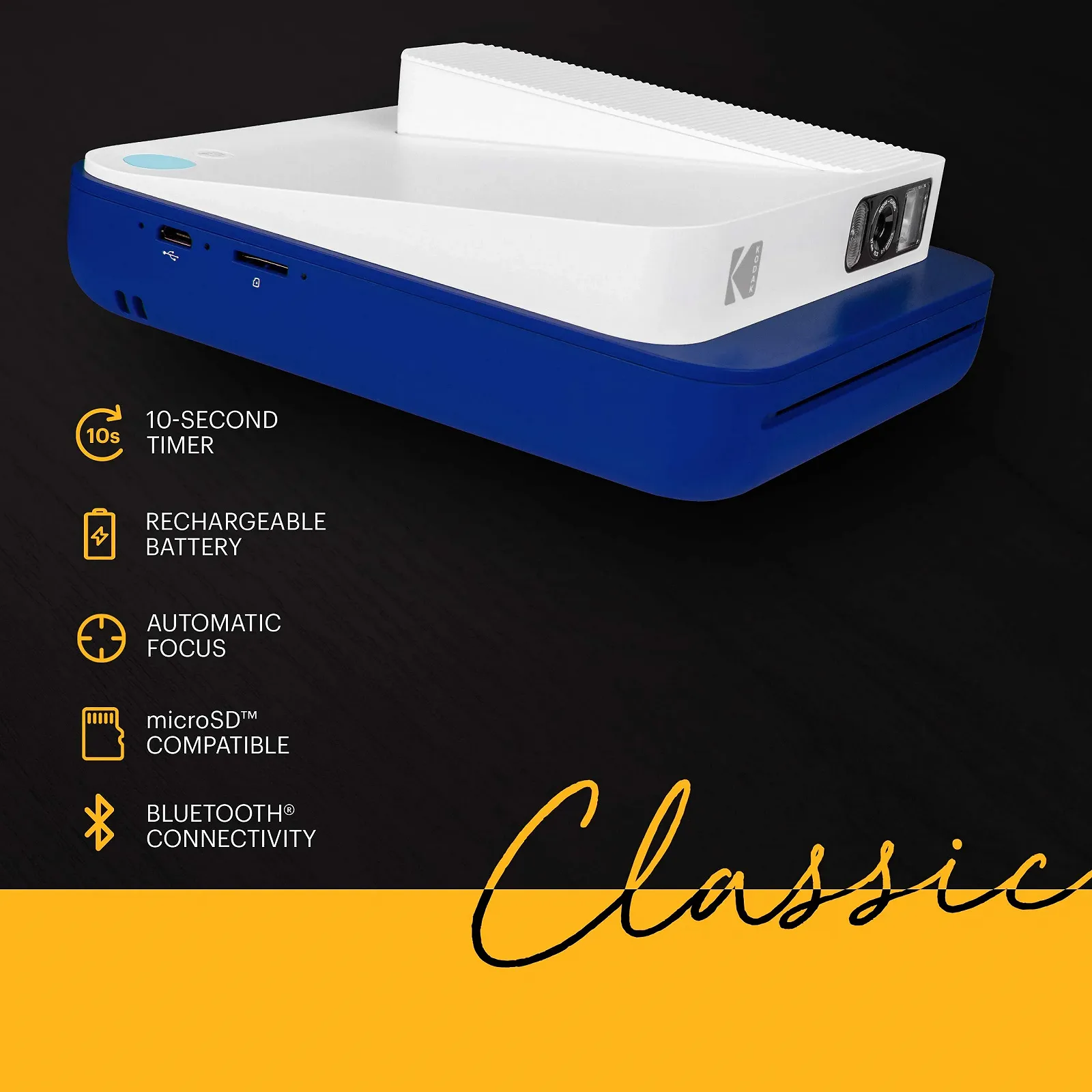 Цифровая камера моментальной печати Kodak Smile Classic + Bluetooth 16 MP 3.5 x 4.25 дюйма бумага Zink Sticker Frames Edition, фото №3