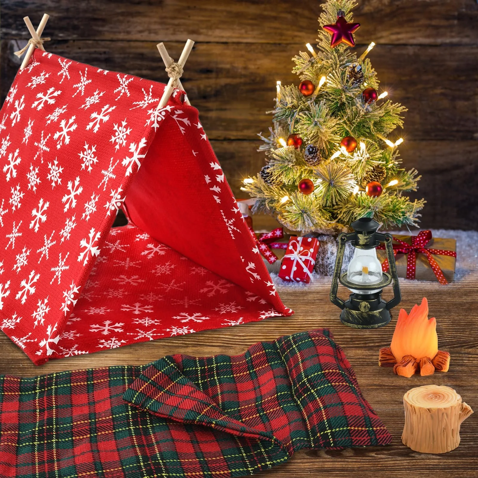 Набор Gnome Accessories рождественских эльфов аксессуары для кукол рождественские эльфы аксессуары рождественский спальный мешок миниатюрная палатка мини керосиновая лампа мини куча дров мини дерево, фото №5
