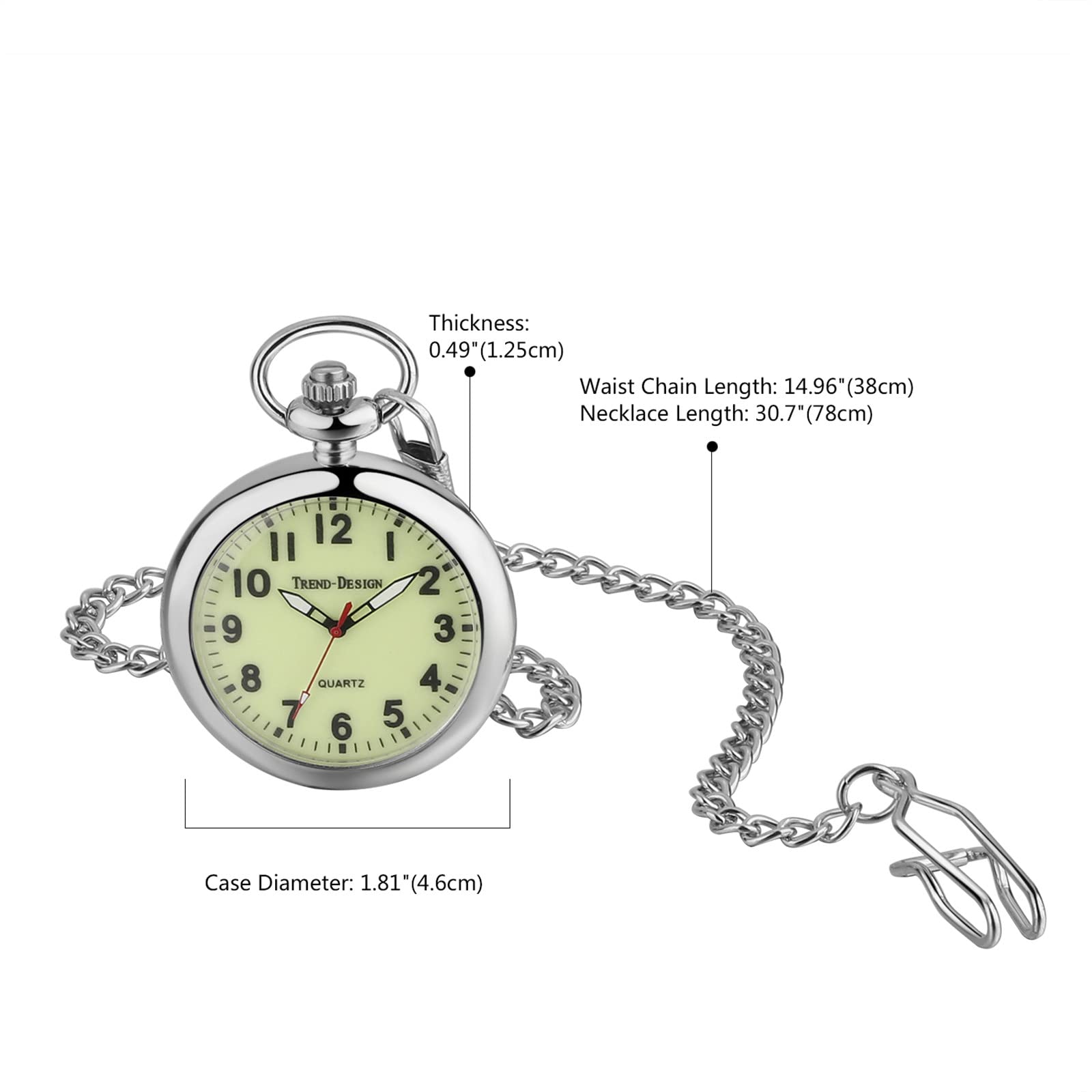 Часы JewelryWe Quartz Taschenuhr Классический Зеленый Leuchtendes Zifferblatt Аналоговый Серебристый, фото №2