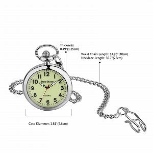 Часы JewelryWe Quartz Taschenuhr Классический Зеленый Leuchtendes Zifferblatt Аналоговый Серебристый synthetic.ua - Фото 1