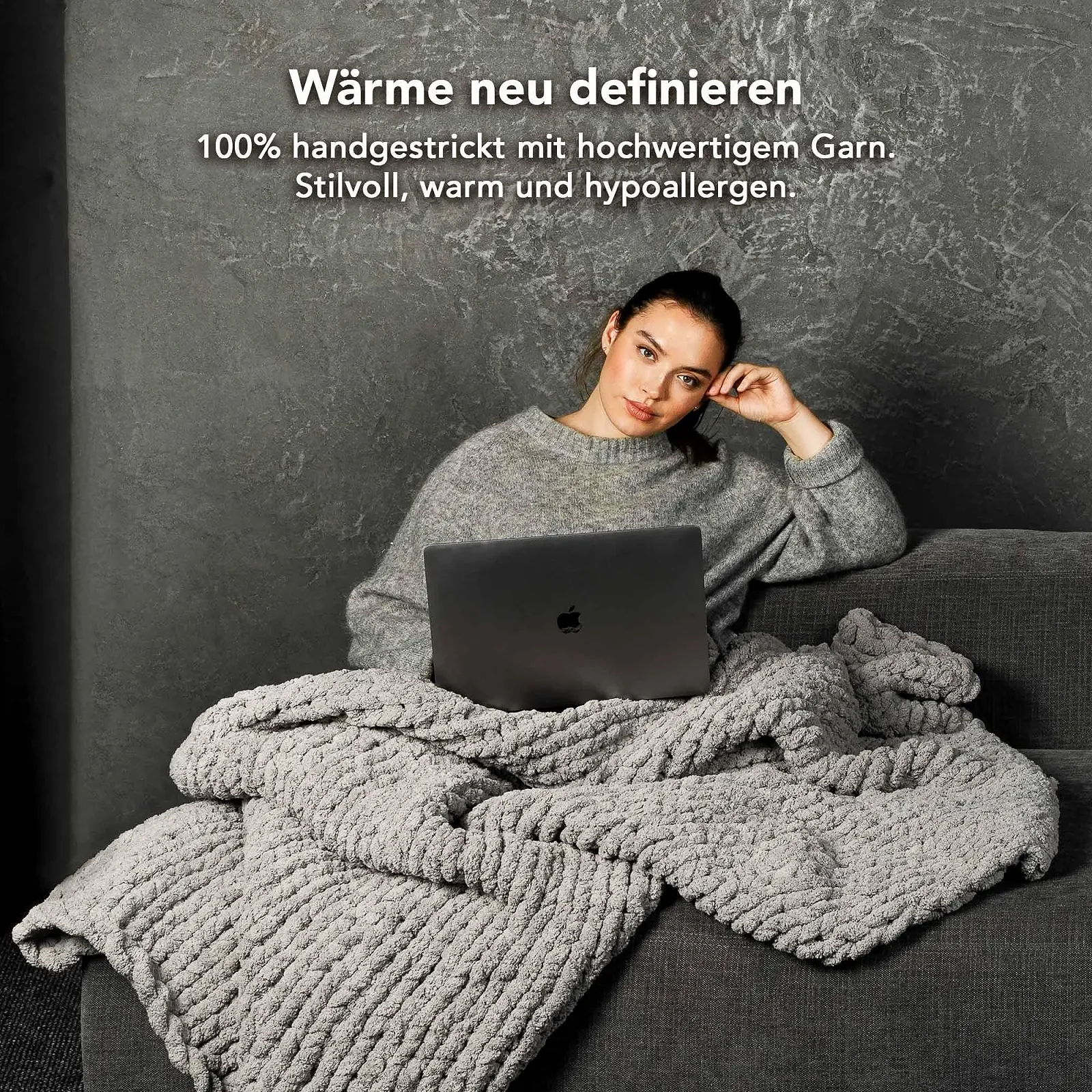 В'язаний плед MKS. Chenille Cuddly 125 x 180 см, вовняний, великий, сірий, фото №5