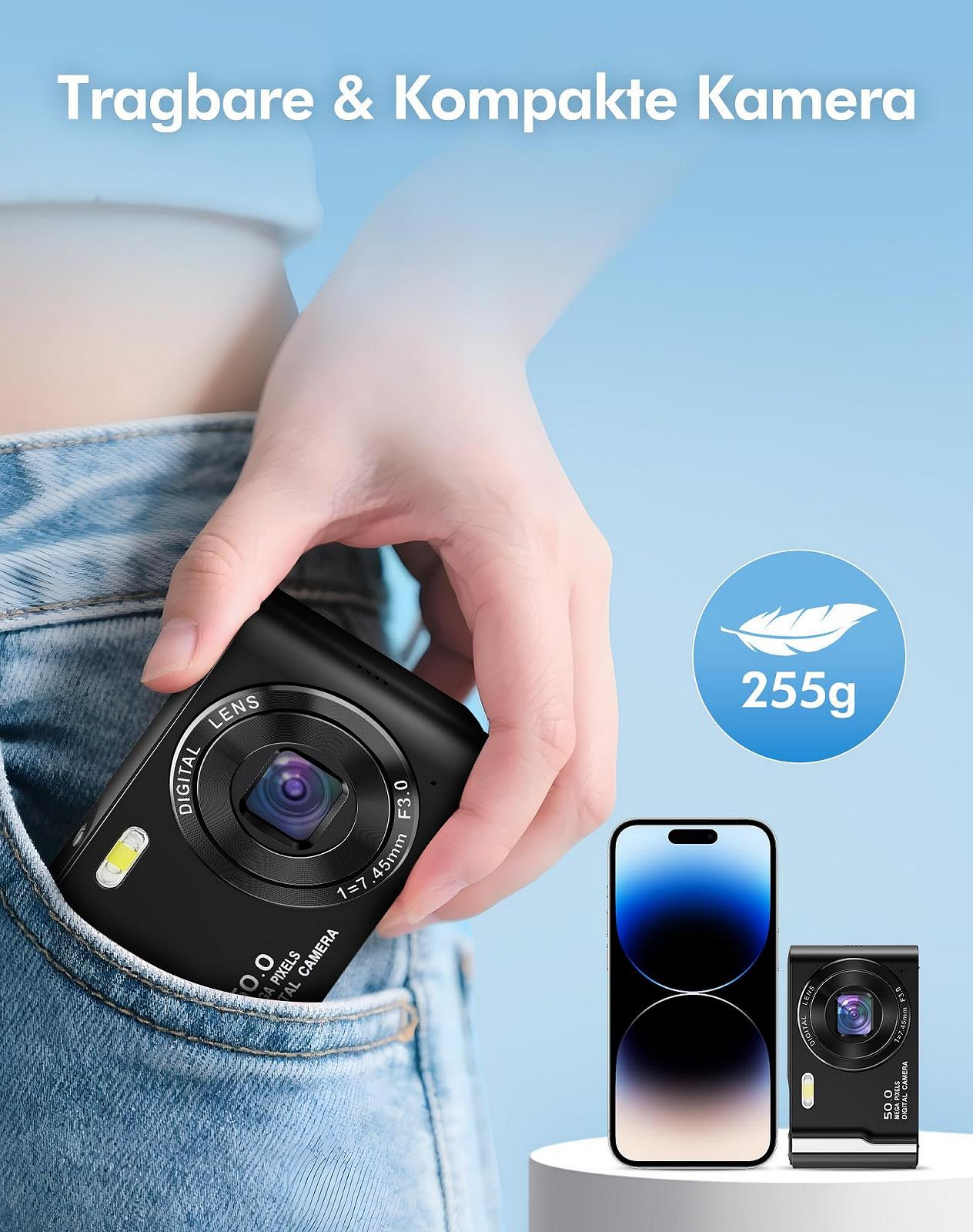 Цифровой фотоаппарат 4K 50MP Автофокус 32GB SD-карта 2,8-дюймовый экран HUD 16-кратный цифровой зум 1 Батарея Черный, фото №4