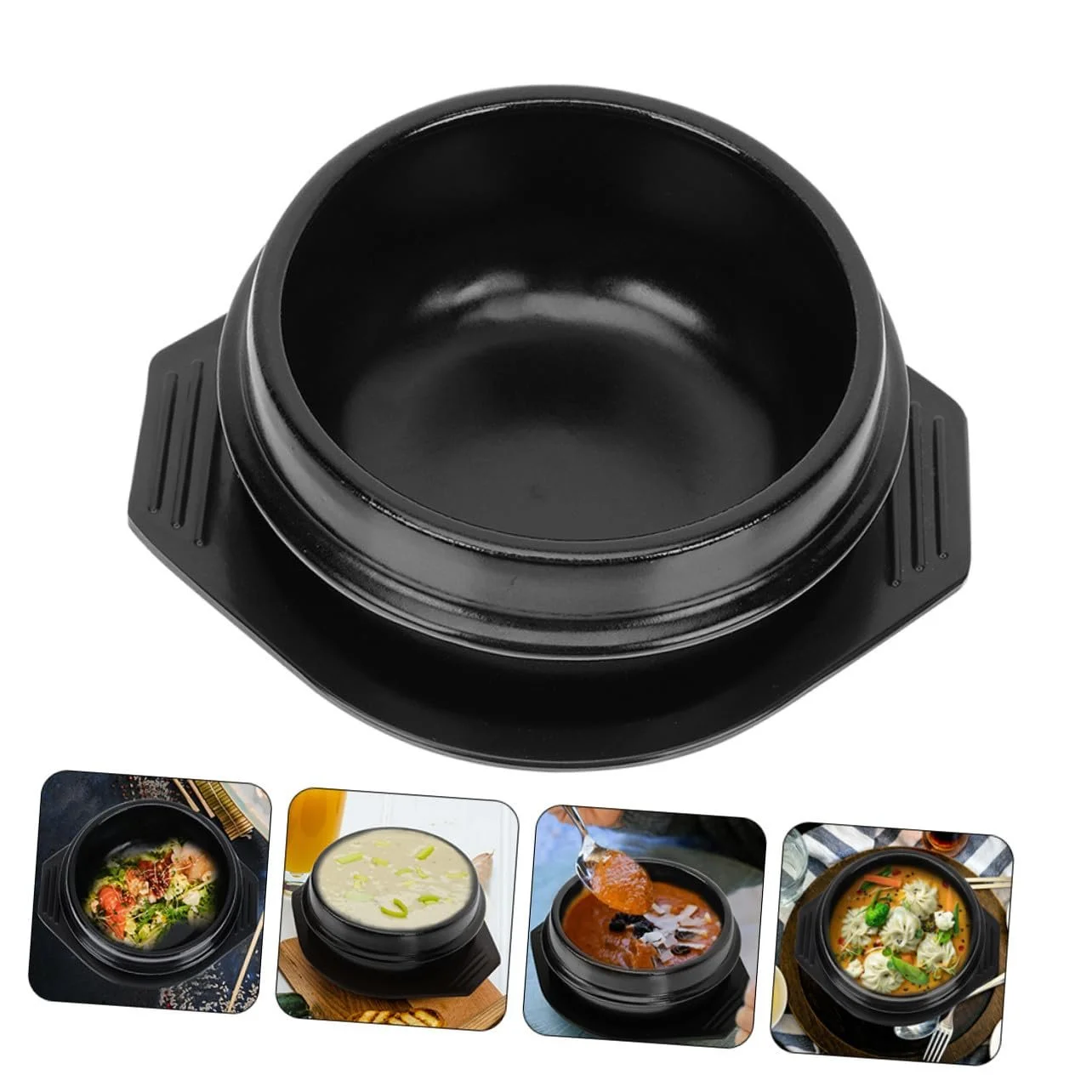 Керамічна каструля VILLCASE для бібімбапа та супу з термостійкою тацею з ручками, фото №5