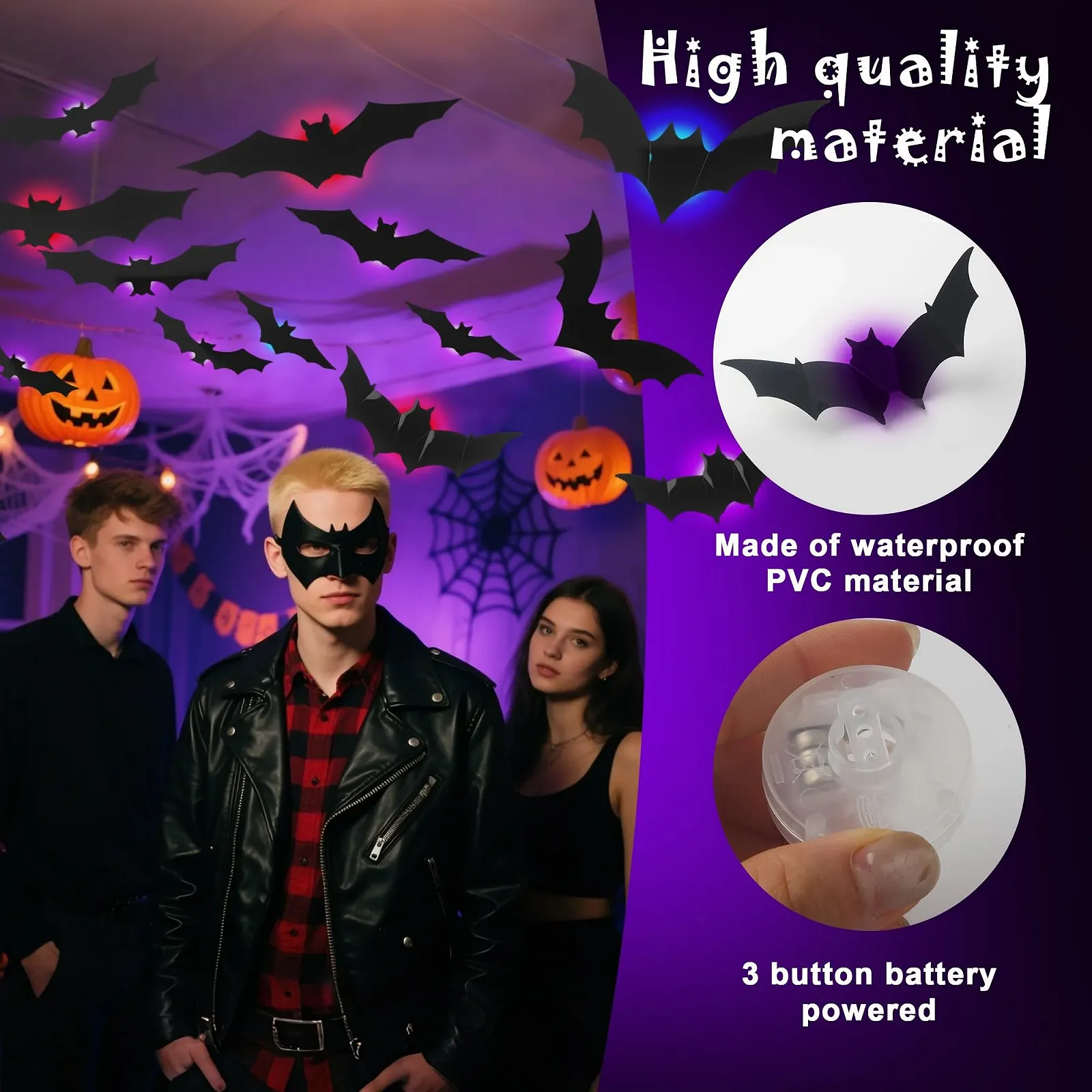 Настінна наклейка Halloween 3D Bat LED Lights 36 шт., фото №4