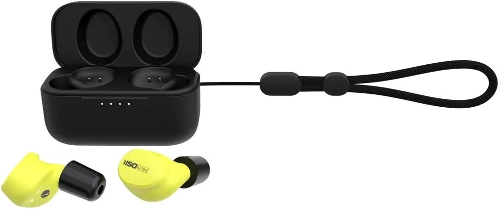 Беспроводные противошумные наушники ISOtunes Free Aware EN352 / Bluetooth 5.2 / Активное шумоподавление / Влагозащита IP67 / До 25 часов работы от кейса / Желтые, фото №7