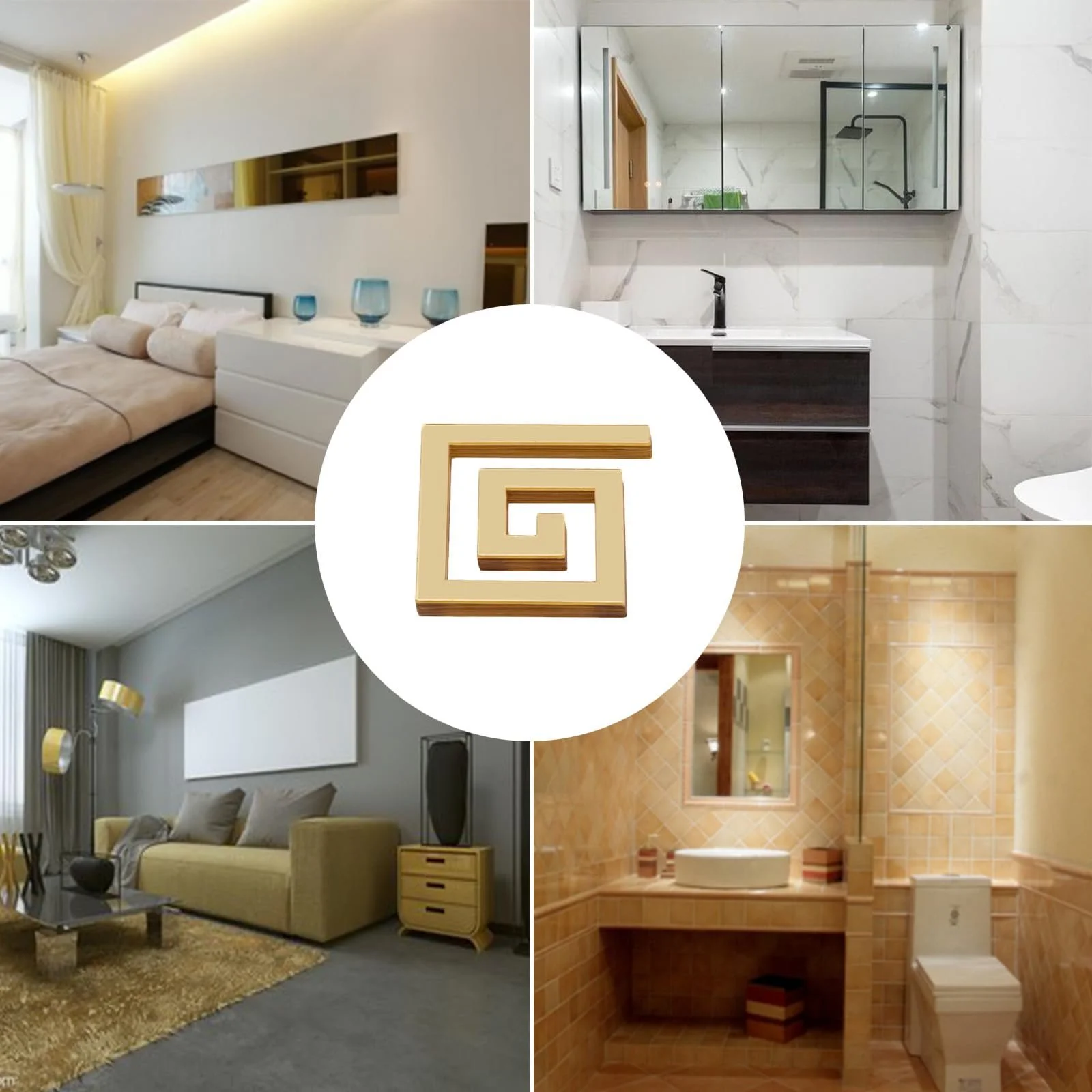 Набір наклейок на стіну 60 шт. Mirror Stickers Gold Living Room Bedroom Kitchen, фото №7