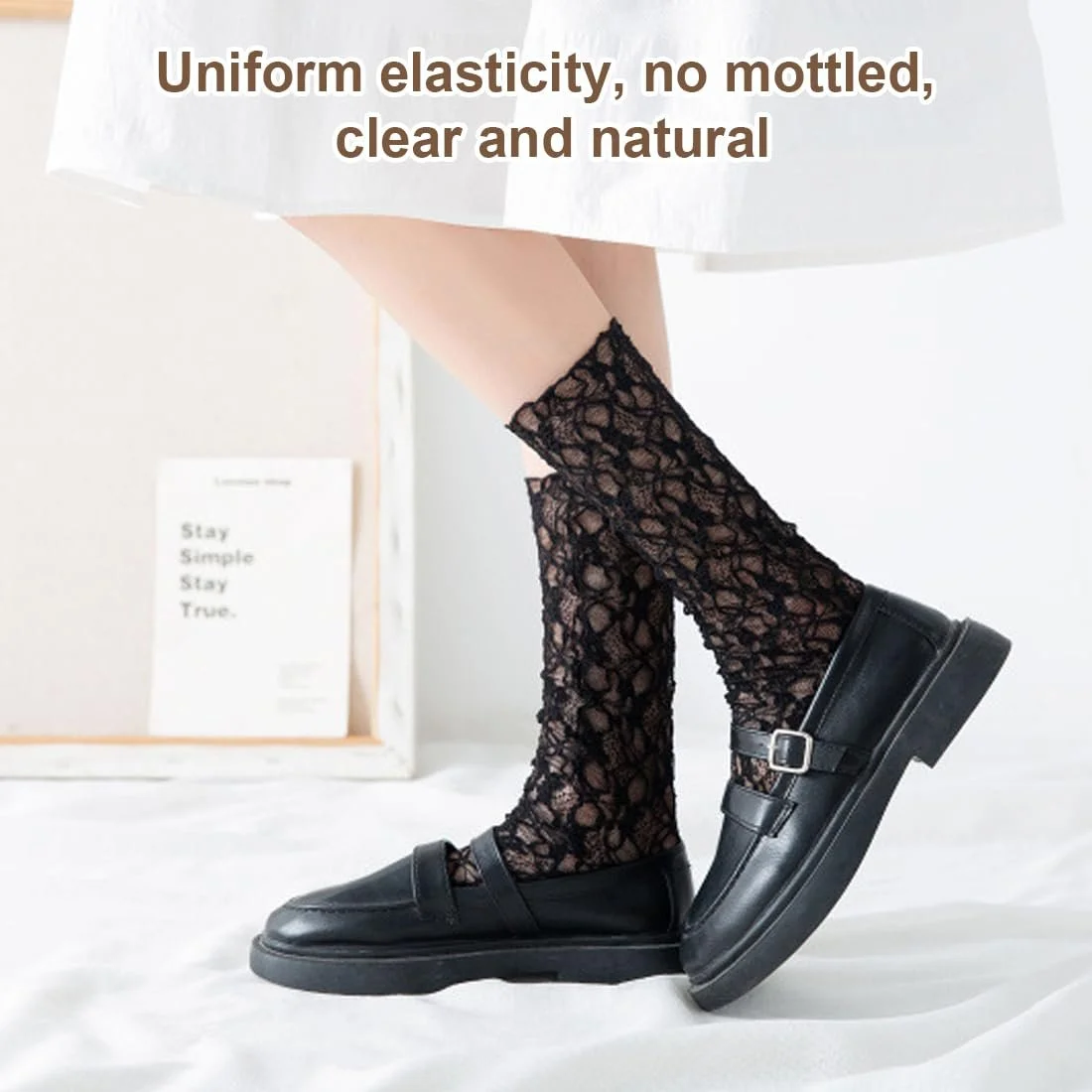 Носки Кружевные (2 пары) Черный, Белый, фото №4