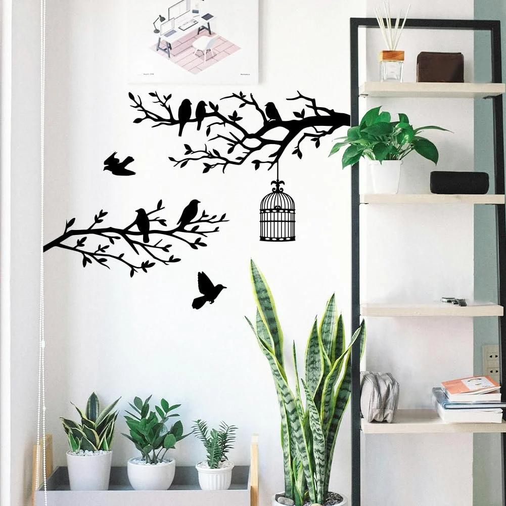 Наклейка на стіну Peacoblue Black Branches and Birds вінілова 3D 2 листи 30 x 96 см чорна, фото №5