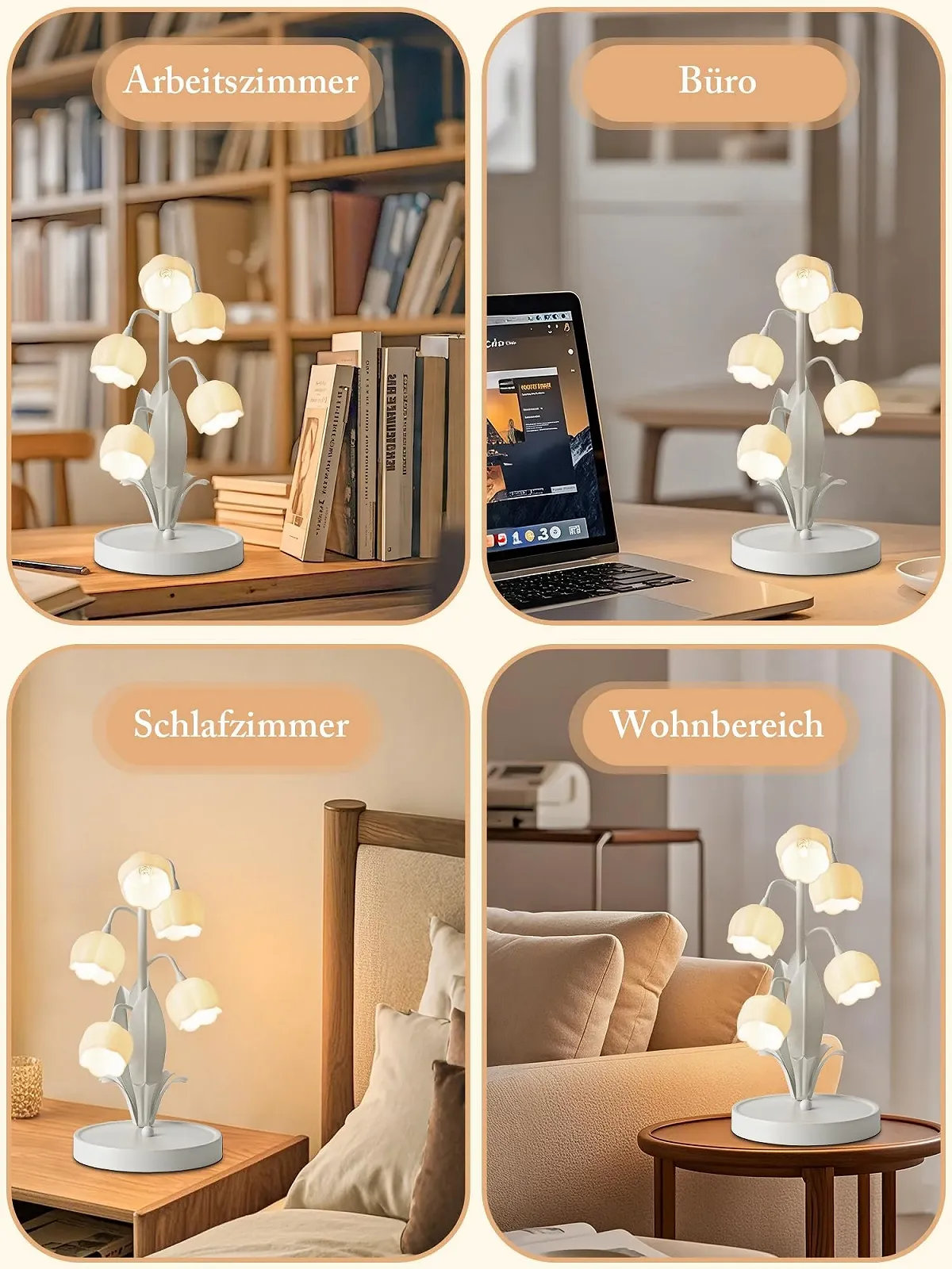 Настільна лампа WLHONG Flower 5 лілій LED вінтажна 3 режими G4 Vintage Green, фото №5