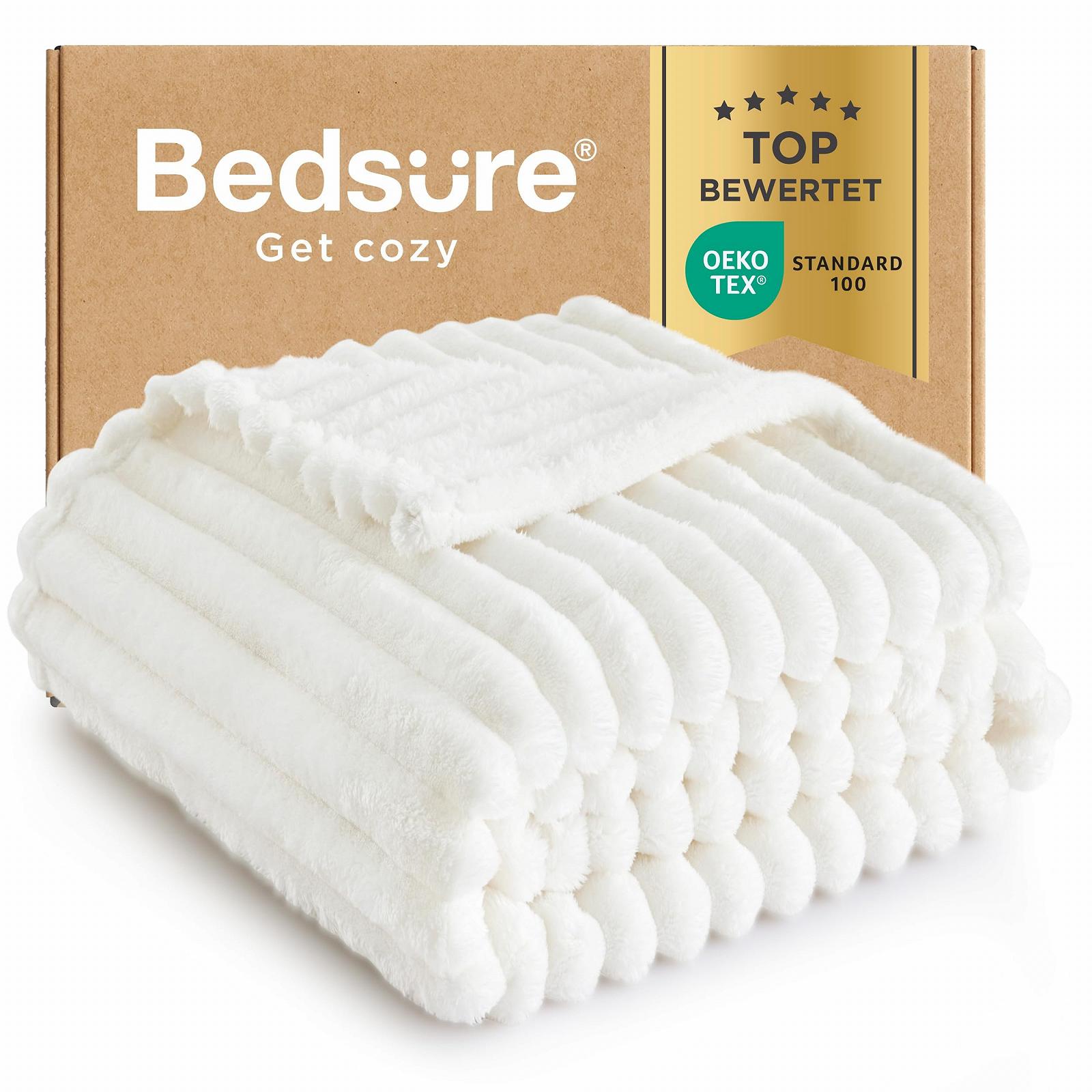 Покрывало BEDSURE Мягкое Плед - Шерстяное Плед и флисовое Плед, Плед для дивана, Мягкое теплое толстое шнуровое Плед для украшения комнаты, Гостиная и мягкие одеяла, Покрывало, Шерстяной белый, 150 x 200 см, фото №1
