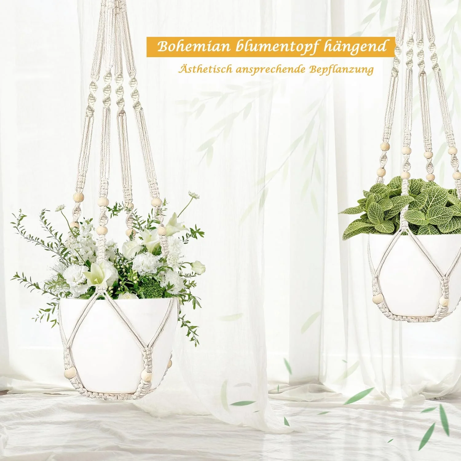 Подвесные корзины макраме Набор из 2 шт Хлопковая веревка 89 см Бохо, фото №2