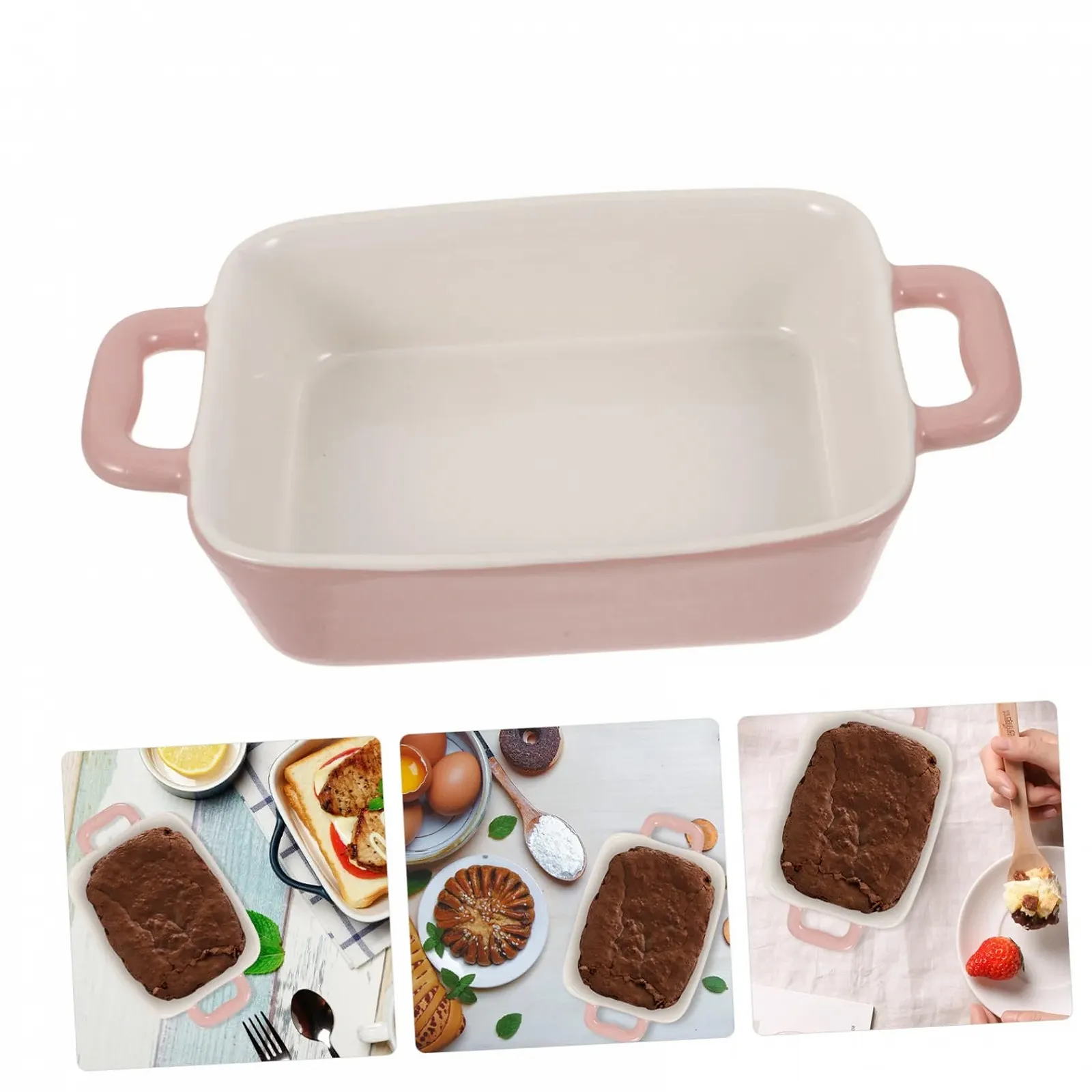 Форма для запекания Healifty керамическая прямоугольная розовая жаростойкая, фото №4