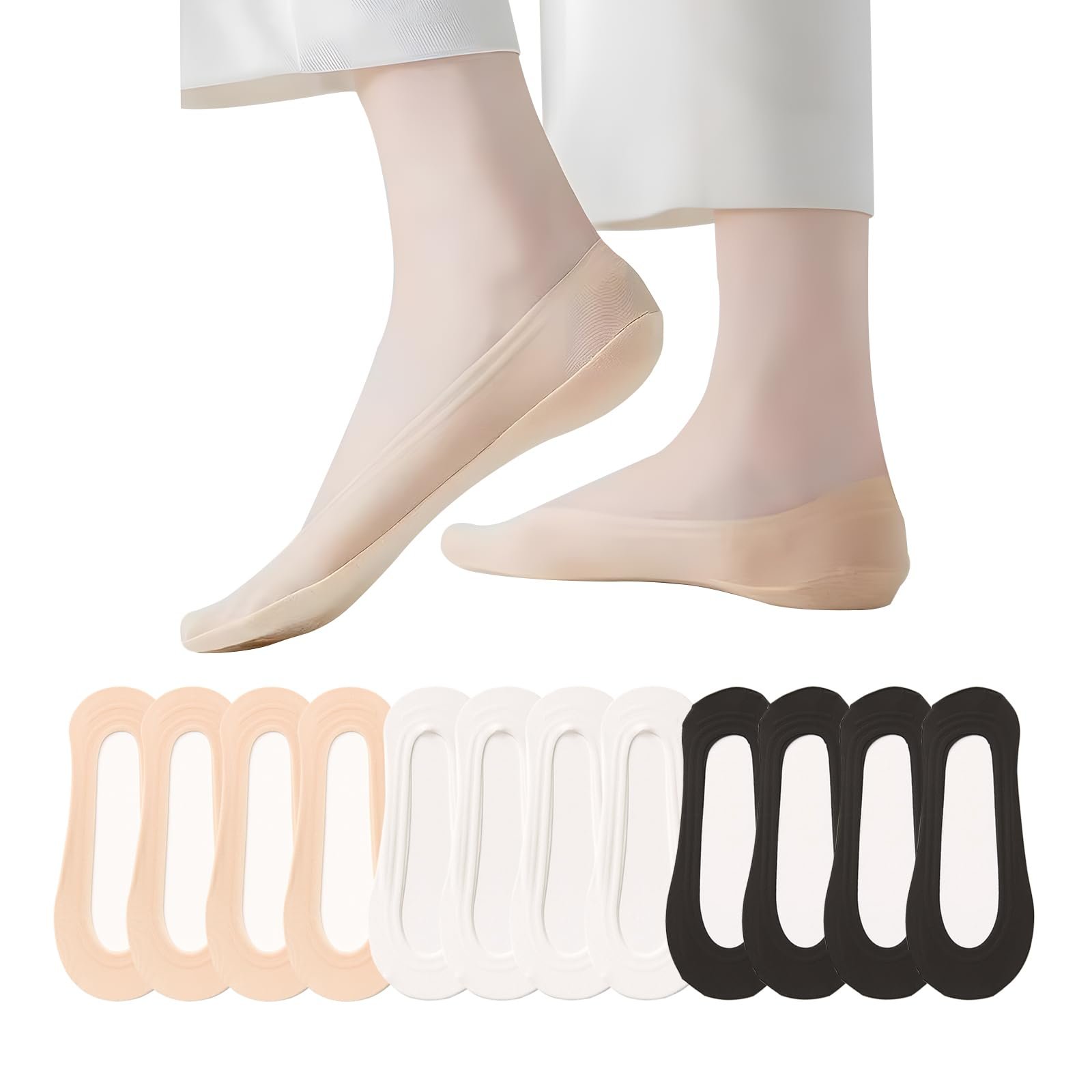 Набор носков-балерин 6 шт., дышащие носки до щиколотки, нескользящие носки для тренировок, для лоферов, туфель на плоской подошве, высоких каблуков, 34-40, разноцветные, 34, фото №1