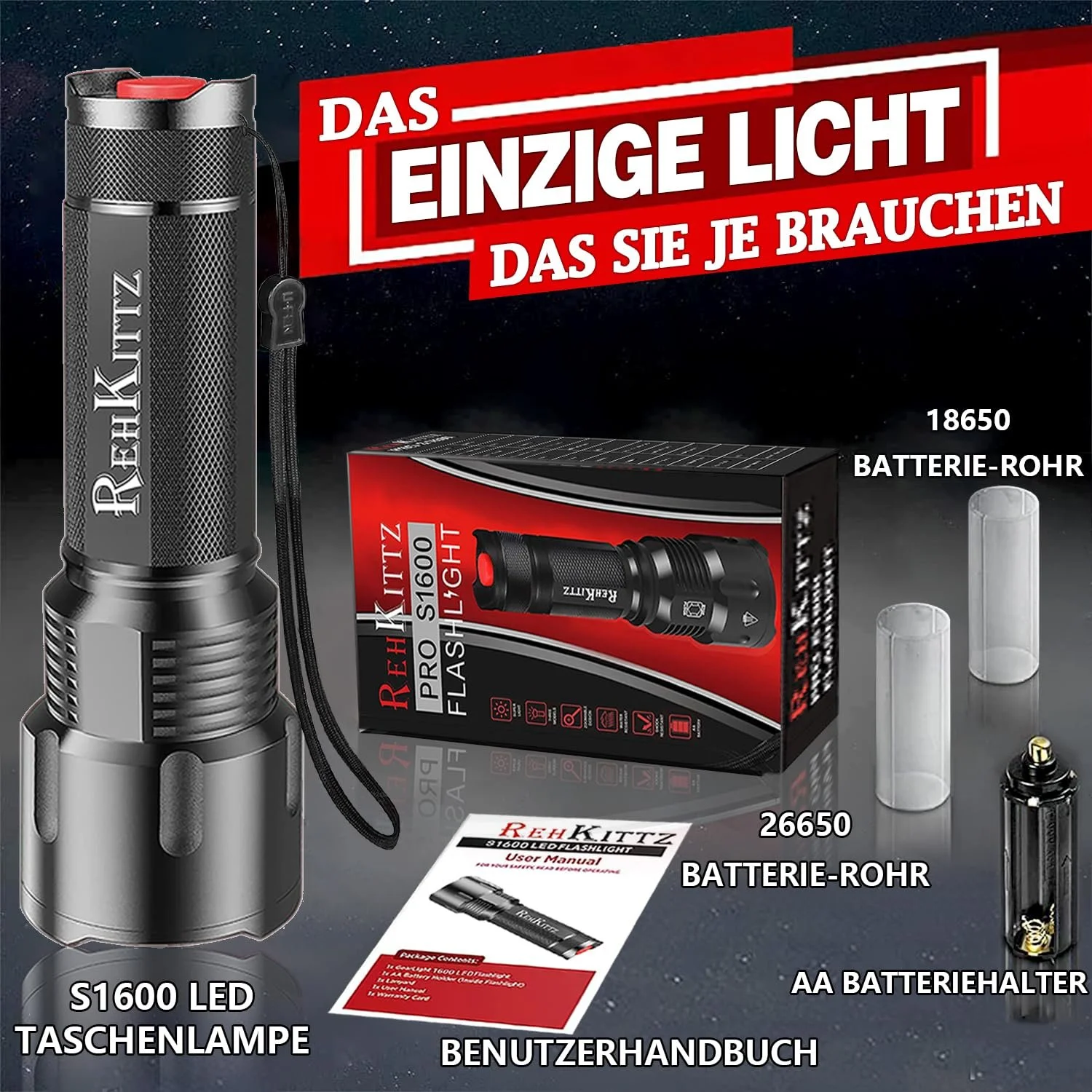 LED ліхтар Rekitz Cree Регульований фокус, фото №6