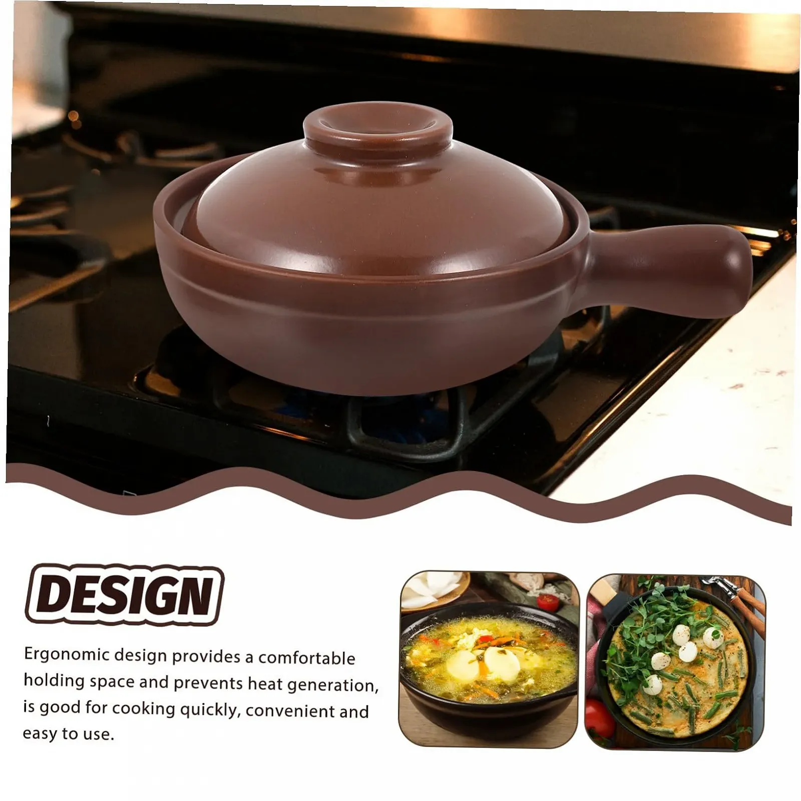 Керамическая кастрюля-жаровня с ручками термостойкая кислотостойкая для тушения и варки, фото №5