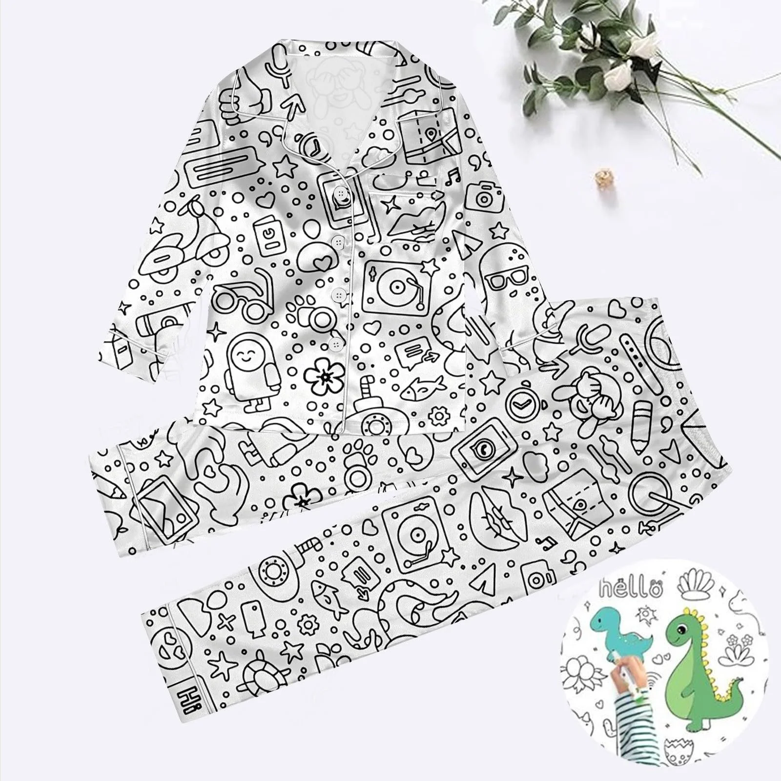 Дитяча піжама для розмальовування Cartoon Print White, фото №5 Дитяча піжама для розмальовування Cartoon Print White, фото №5