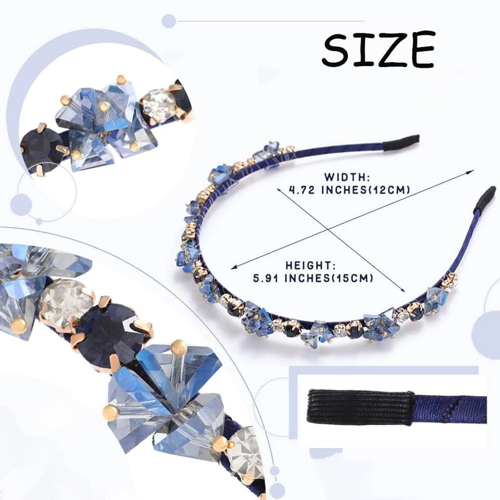 Обруч для волосся з кристалами та стразами, фото №2