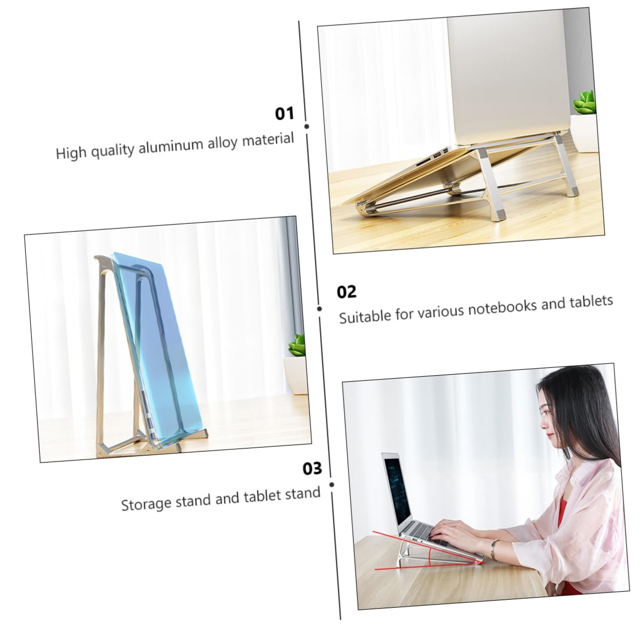 Підставка для ноутбука Алюмінієва регульована по висоті  з ергономічним дизайном для ноутбуків до 17 дюймів, стабільна та вентильована, фото №2