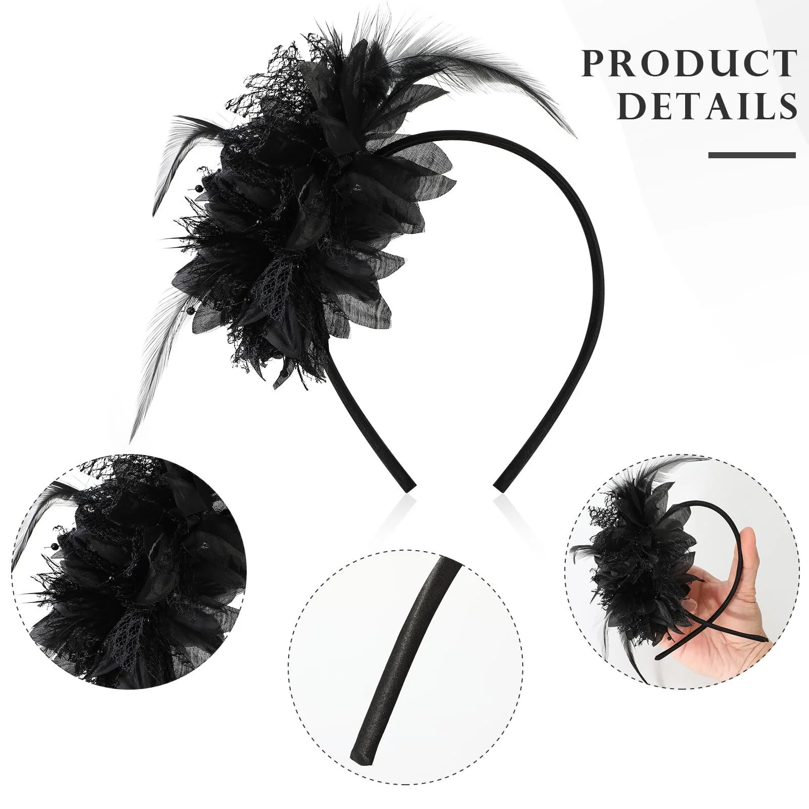 Обруч на голову з пір'ям і штучними квітами MWOOT, фото №2