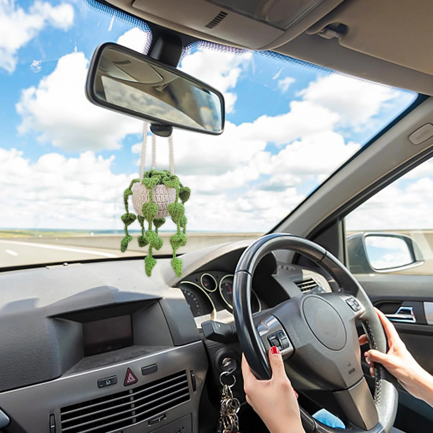 Подвеска для растений корзинка ручная работа крючком 35 см бежево-зеленая, фото №5