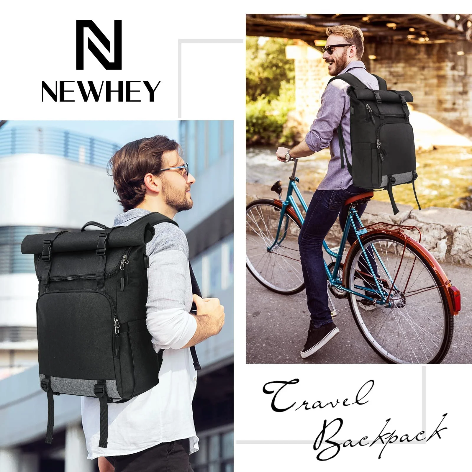 Рюкзак для ноутбука NEWHEY Rolltop 17.3 дюйма Waterproof, фото №6