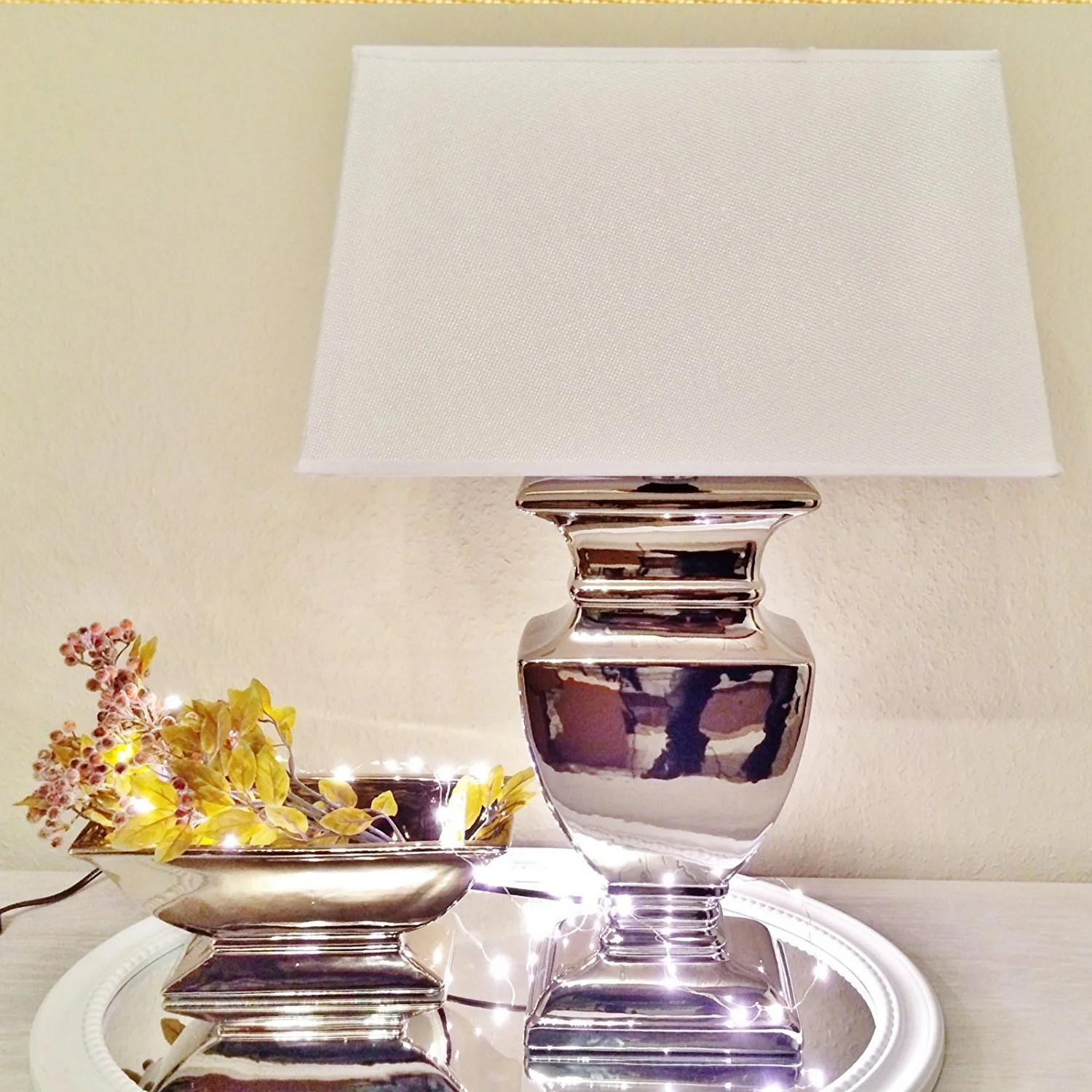 Настільна лампа DRULINE Lady Ceramic Base 35 см Silver White, фото №1