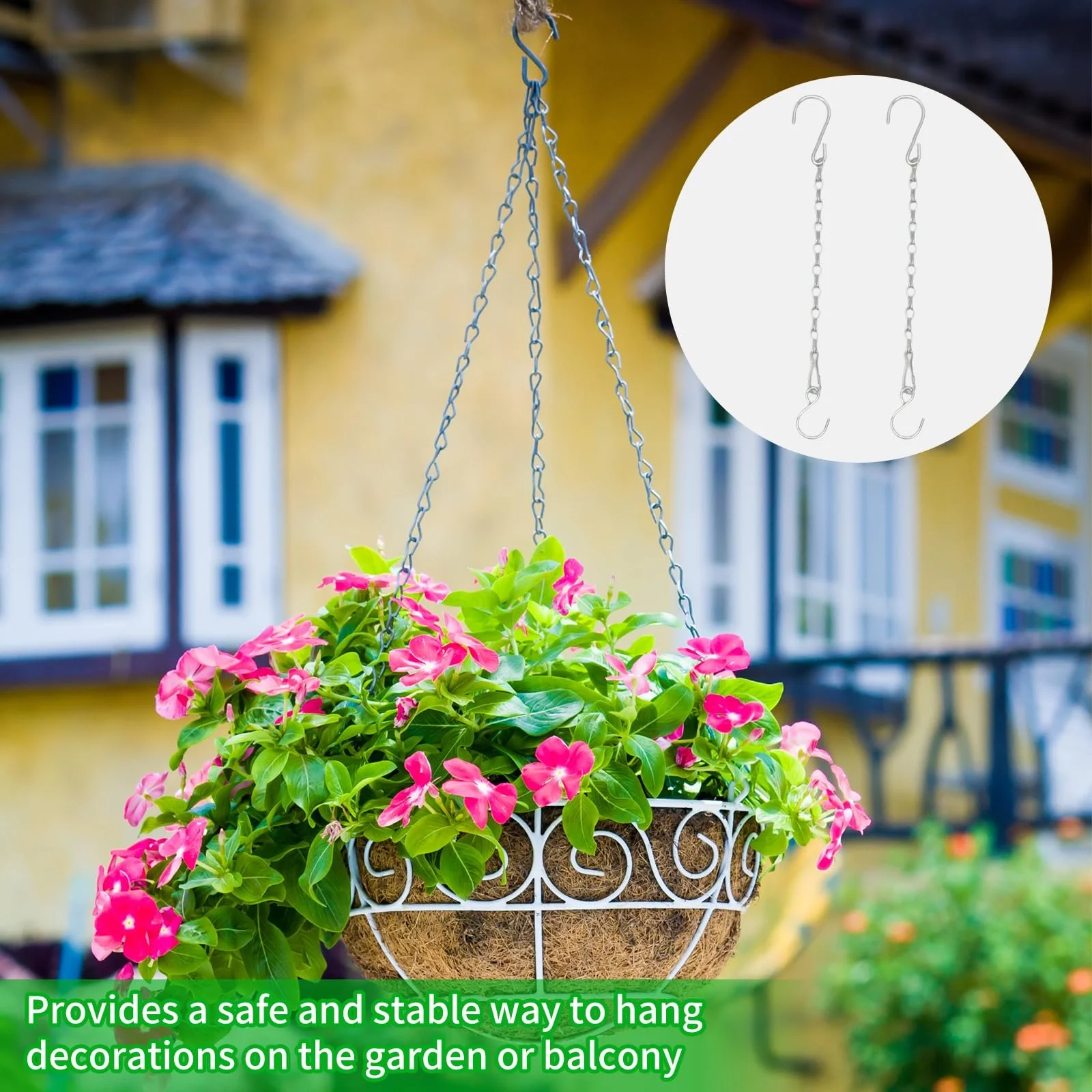 Ланцюги для підвісних кошиків із гачками 50 см 4 шт чорні металеві, фото №4