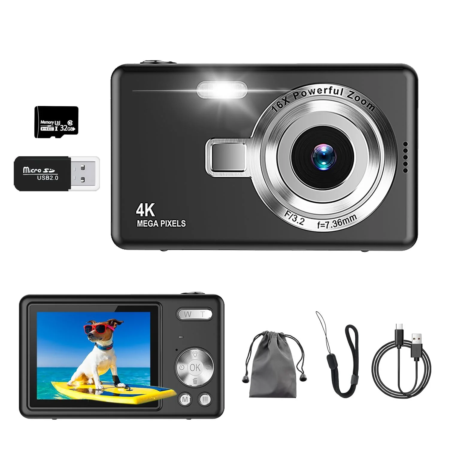 Цифрова камера UHD 4K 50MP 16X Digital Zoom 32GB SD Чорна, фото №1