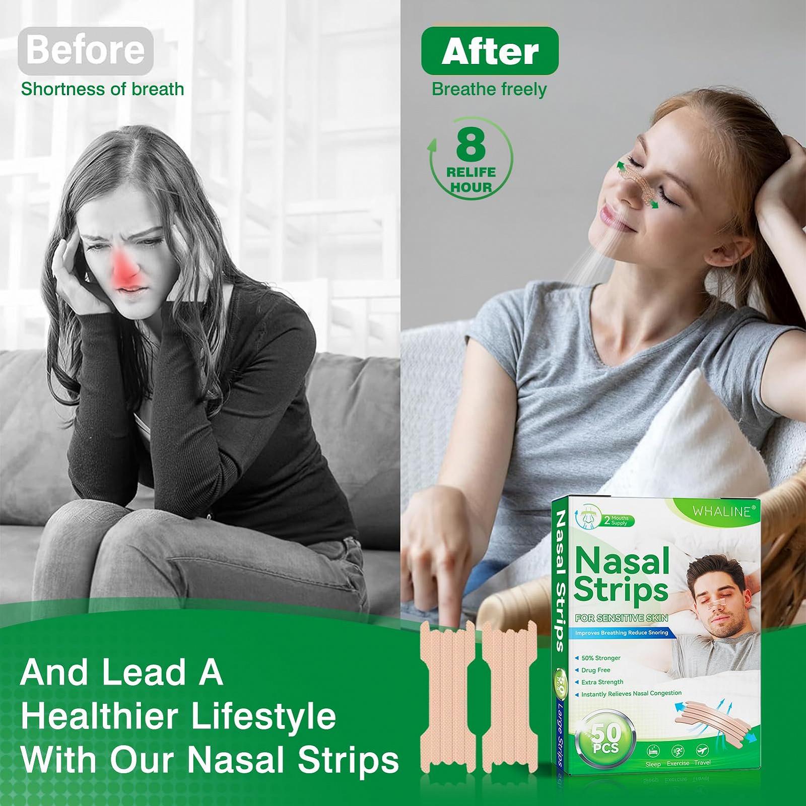 Пластыри для носа Whaline, 50 шт. Большие пластыри для носа от храпа для сна, для лучшего дыхания., фото №5