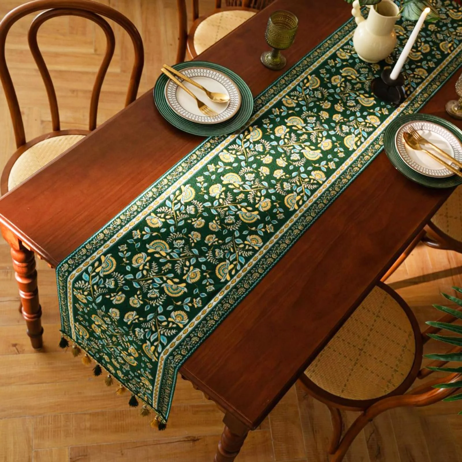 Скатертина-ранер American Rustic Jacquard Double Layer Reversible 13x78 дюймів Green, фото №2 Скатертина-ранер American Rustic Jacquard Double Layer Reversible 13x78 дюймів Green, фото №2