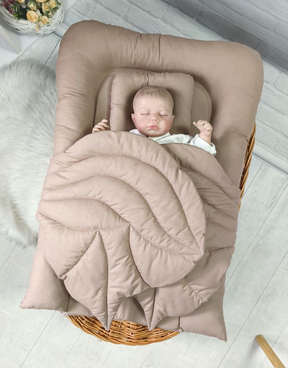 Кокон з крилами: люлька та ортопедична подушка, бавовна, бежевий, фото №1