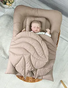 Кокон с крыльями-пледами: люлька и ортопедическая подушка, хлопок, бежевый - Фото 1