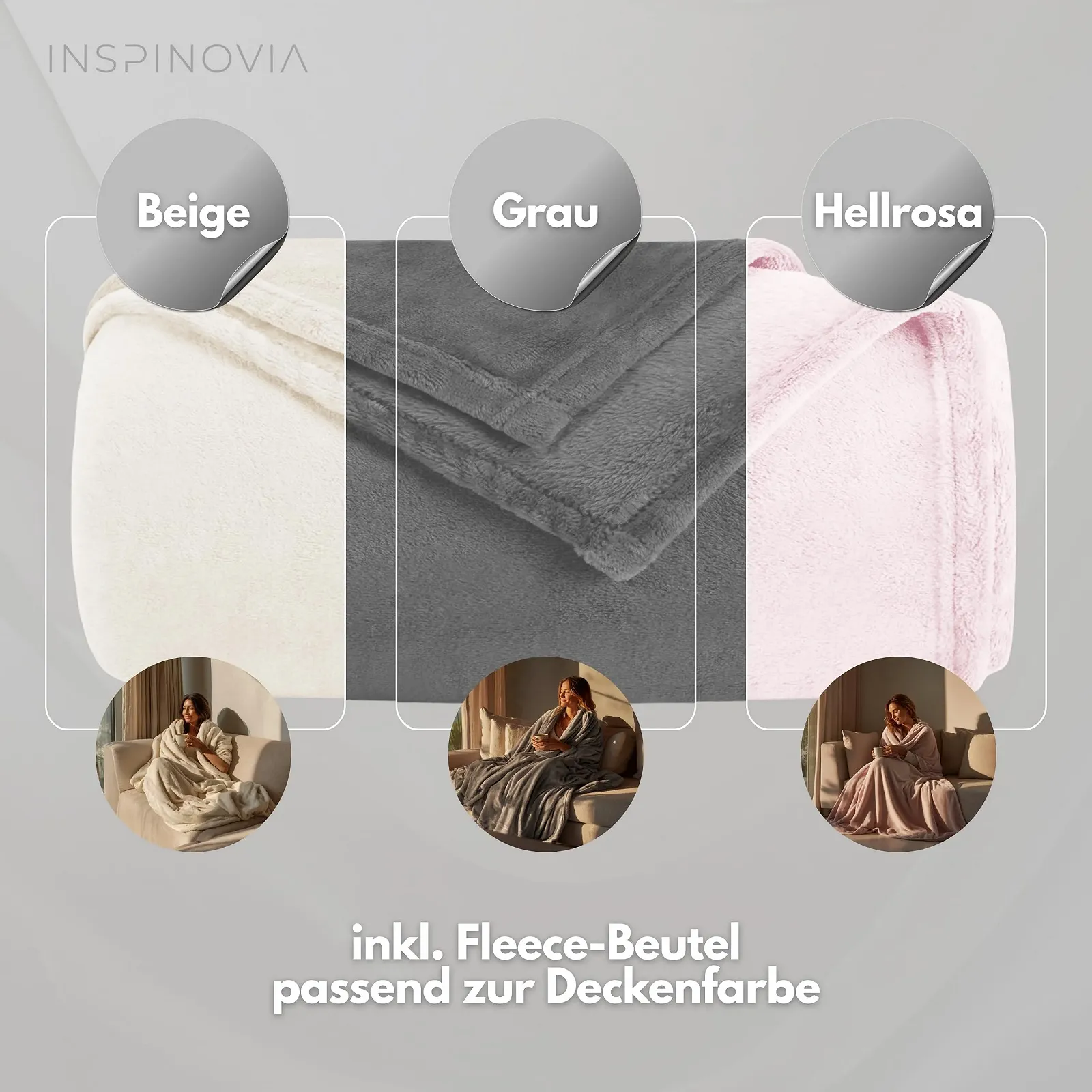 Покривало з мікрофібри INSPINOVIA Фліс 150 x 200 см з сумкою Сірий, фото №7