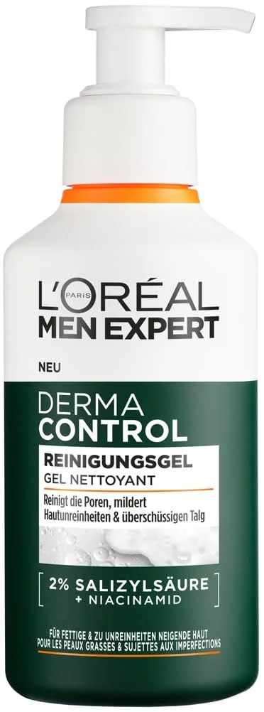 Гель для вмивання L'Oréal Men Expert Derma Control Anti-Pimple для обличчя з саліциловою кислотою 2% та ніацинамідом, 260 мл, фото №1