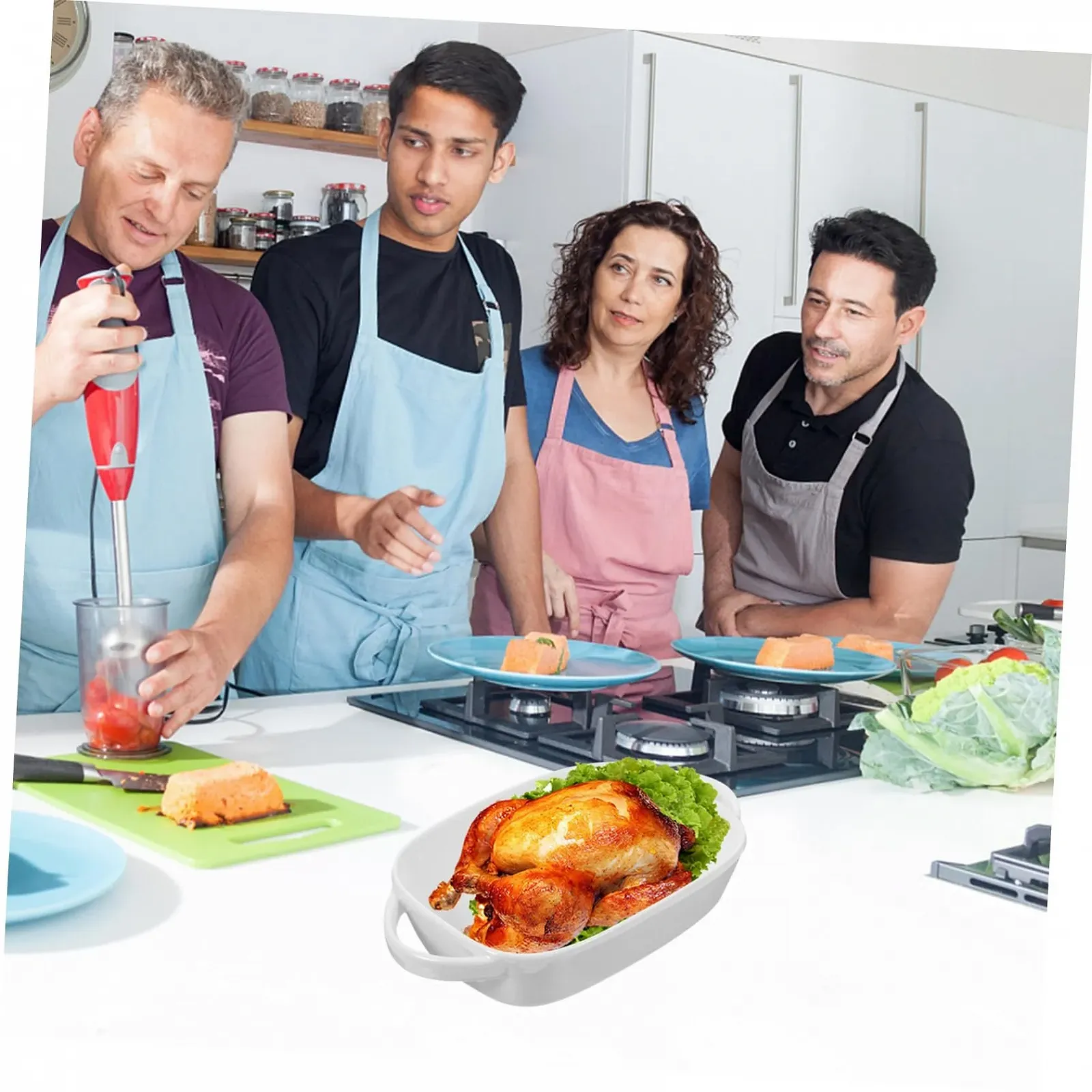 Форма для запекания керамическая Mobestech с двойными ручками термостойкая штабелируемая, фото №6