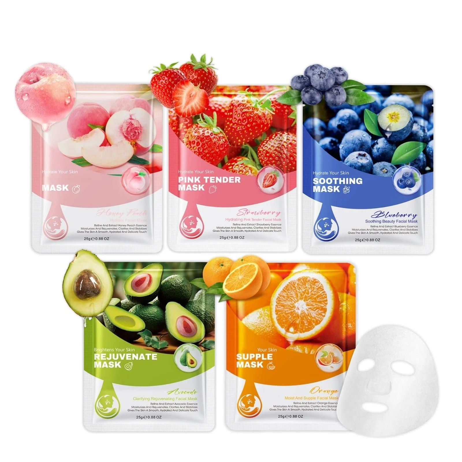 Тканинна Маска для обличчя Altherona Набір з 5 штук, Глибоке Зволоження, з Фруктовими Есенціями, фото №1