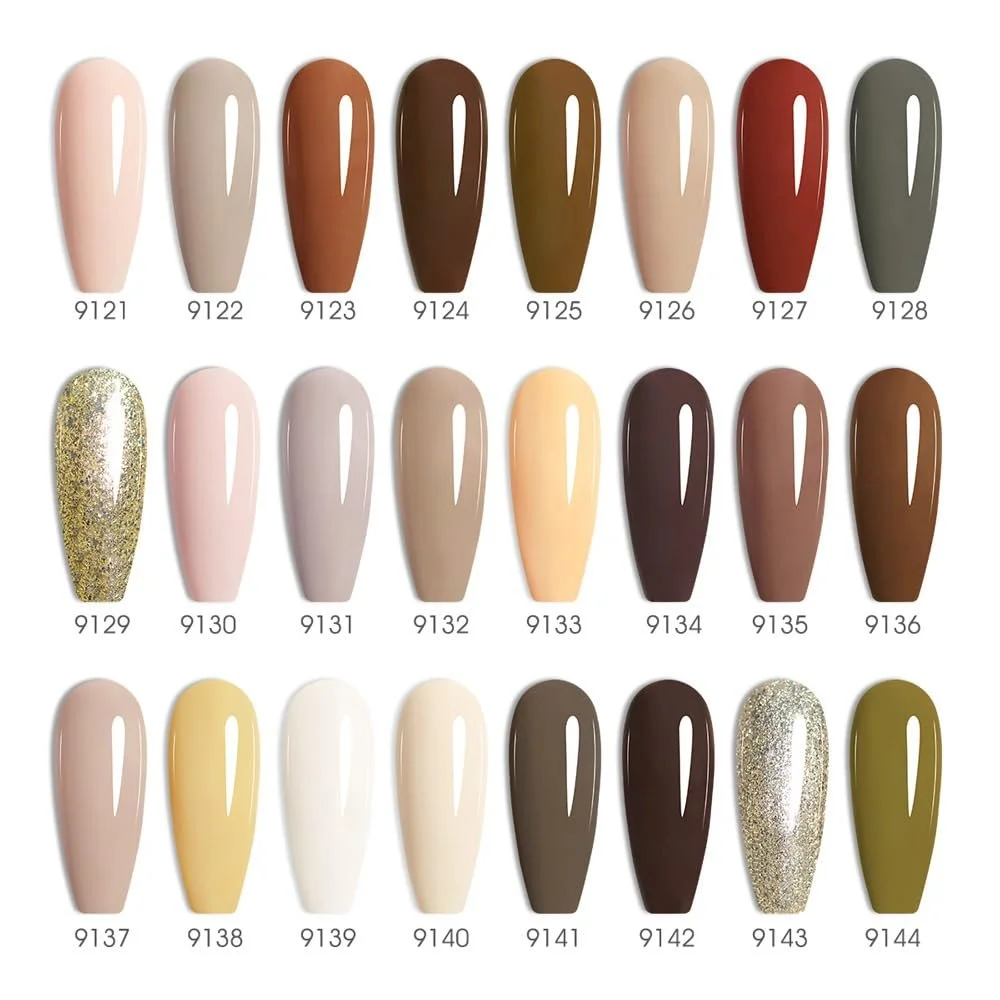 Гель-лак CANNI Набір 24 шт. Nude Brown Glitter Gold Red з таблицею кольорів, фото №2