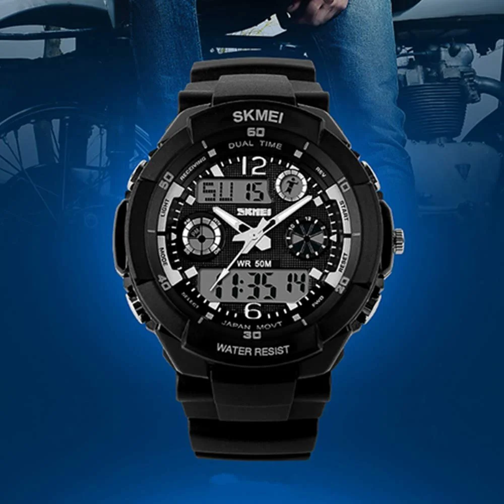 Часы спортивные SKMEI Military S-SHOCK LED цифровые водонепроницаемые с будильником кварцевые наручные (черные) Черный Ремешок, фото №3 Часы спортивные SKMEI Military S-SHOCK LED цифровые водонепроницаемые с будильником кварцевые наручные (черные) Черный Ремешок, фото №3