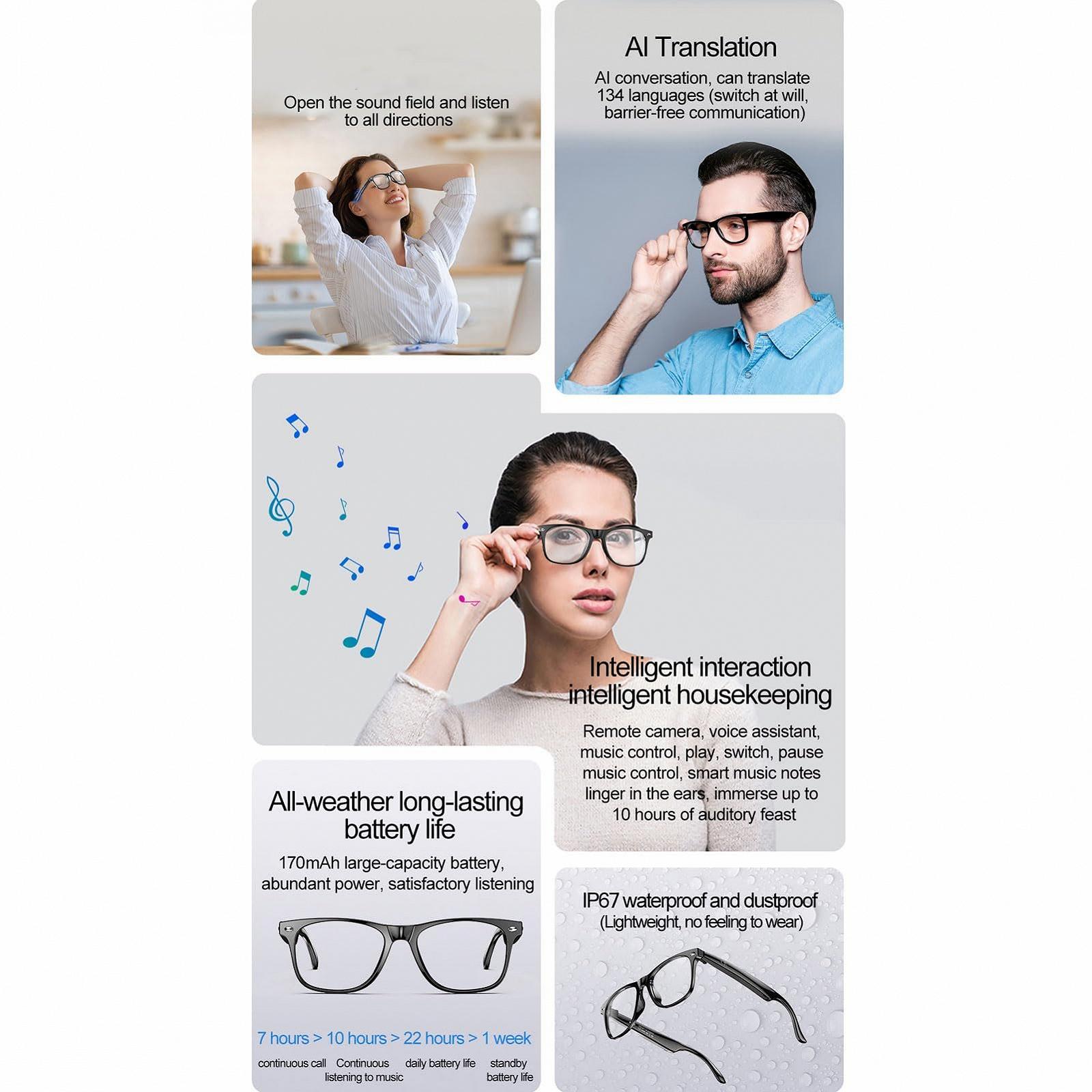 Розумні окуляри для перекладу AI Bluetooth для чоловіків і жінок, 163 мови, у реальному часі, фото №8 Розумні окуляри для перекладу AI Bluetooth для чоловіків і жінок, 163 мови, у реальному часі, фото №8