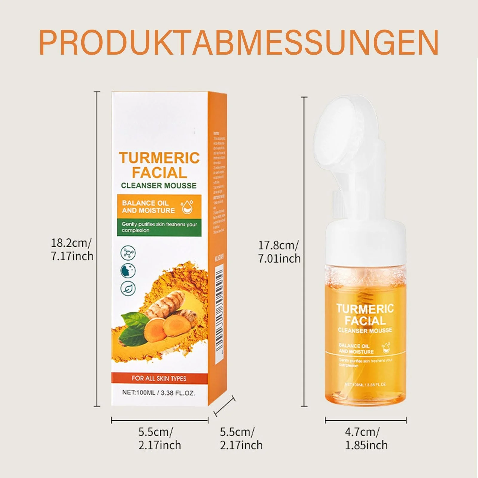 Пенка для умывания для лица с куркумой 100 мл, Очищающее средство для лица с куркумой, Ультрамягкая пенка для умывания, Средство для умывания с витамином C против темных пятен, для глубокого очищения и увлажнения, фото №6