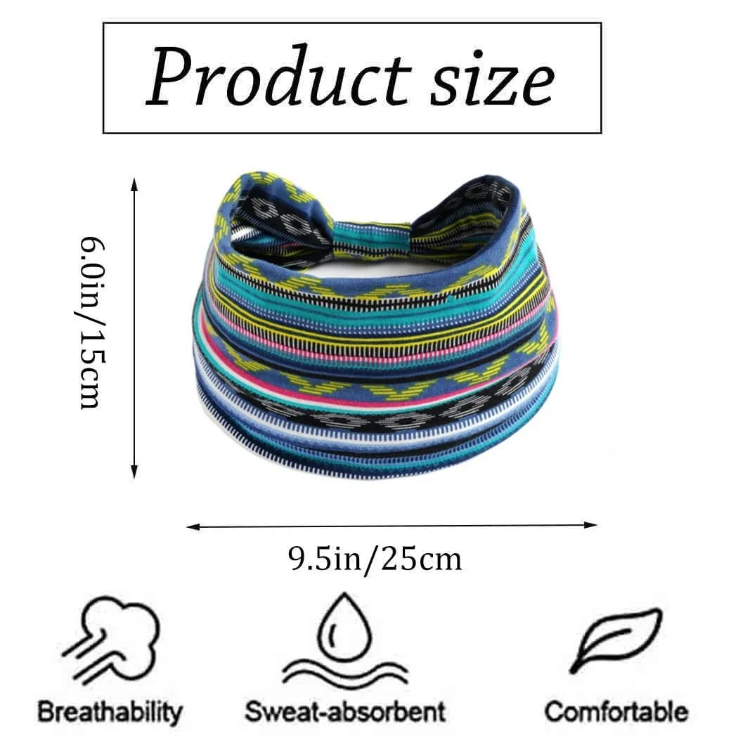 Пов'язка на голову широка Zoestar Boho в смужку для йоги, фото №2