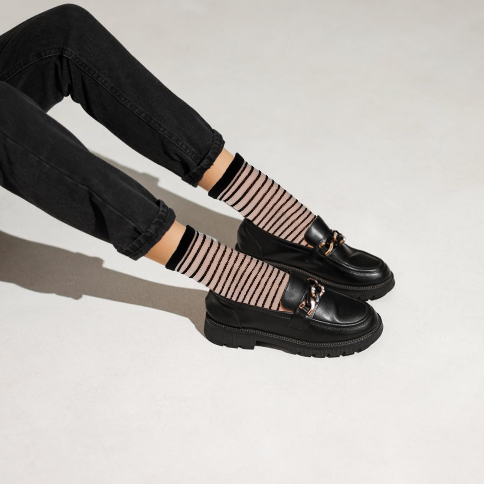 Носки Lusofie, 5 пар, короткие, прозрачные, черные, в горошек, полоску и клетку, фото №6